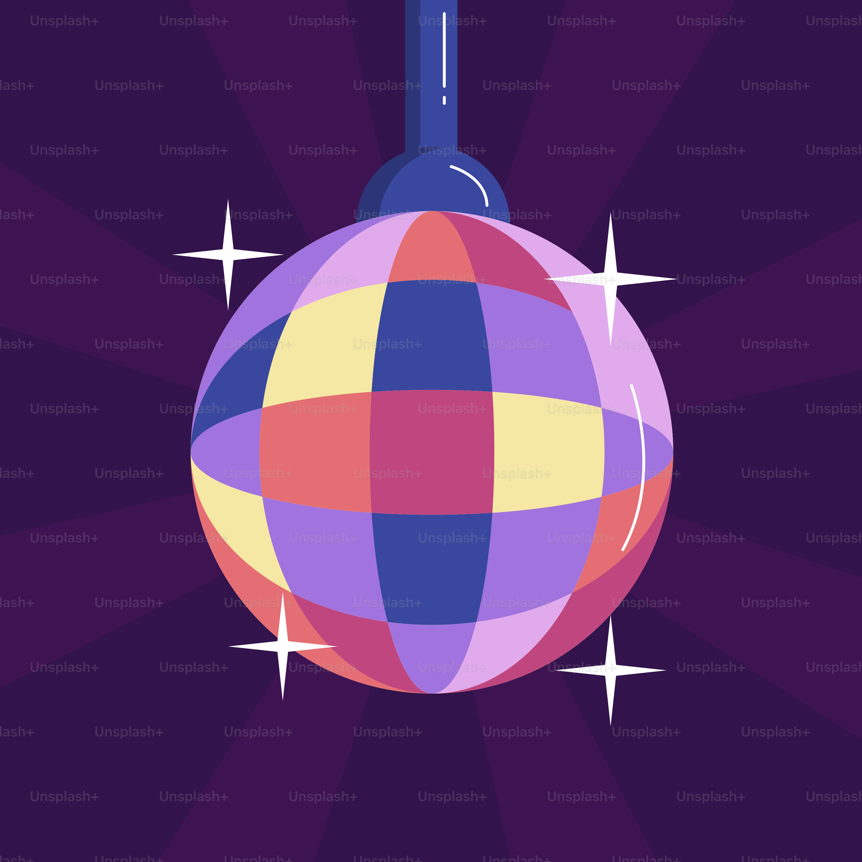 A purple background with a checkered ball and a blue handle