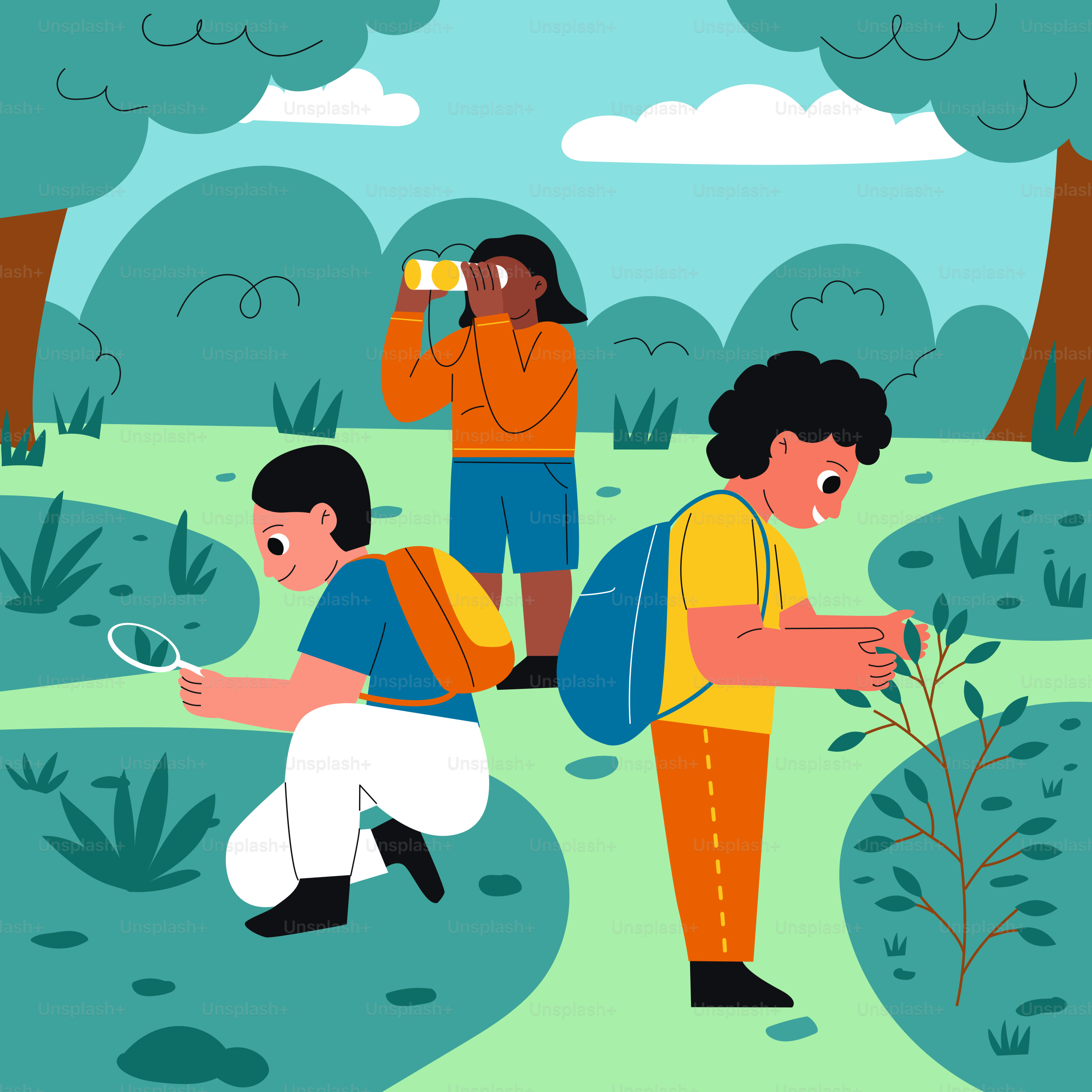 Sekelompok orang berdiri di hutan