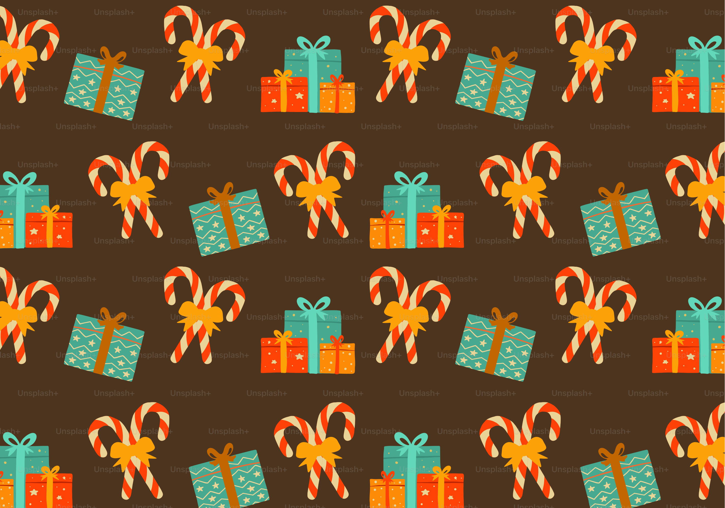 A christmas pattern with candy canes and presents