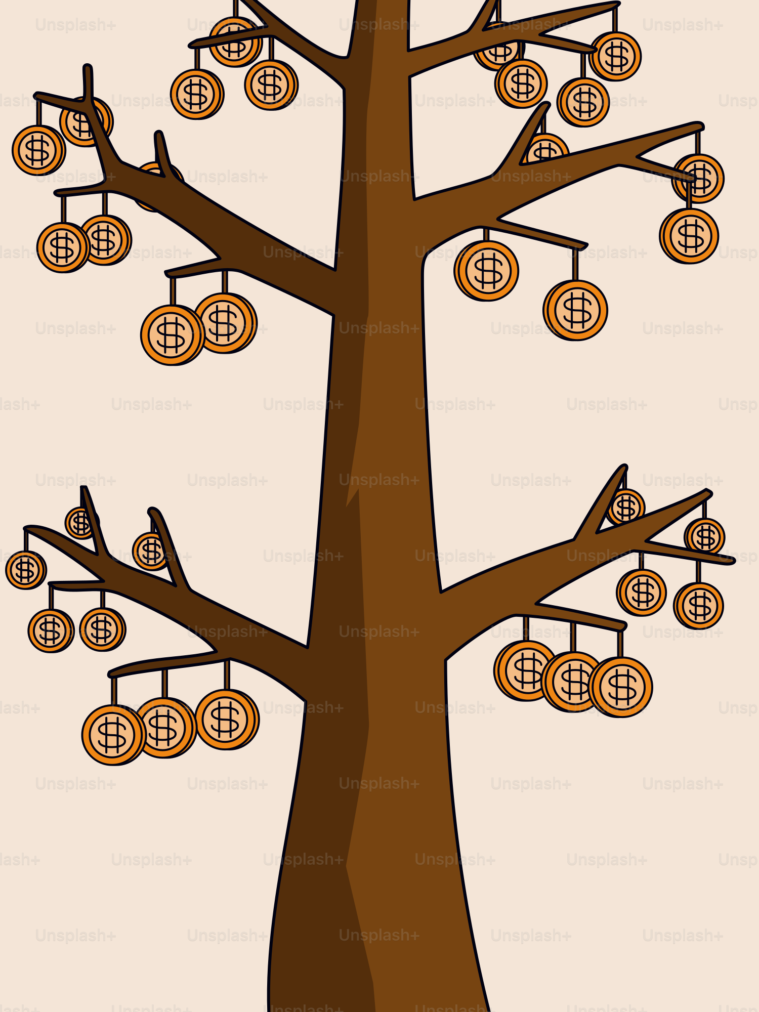 A tree with a lot of coins hanging from it