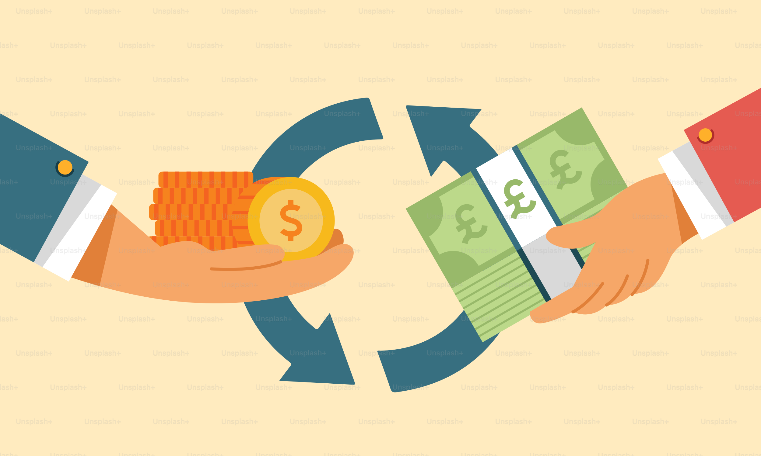 화살을 든 돈 문제로 악수하는 두 사람