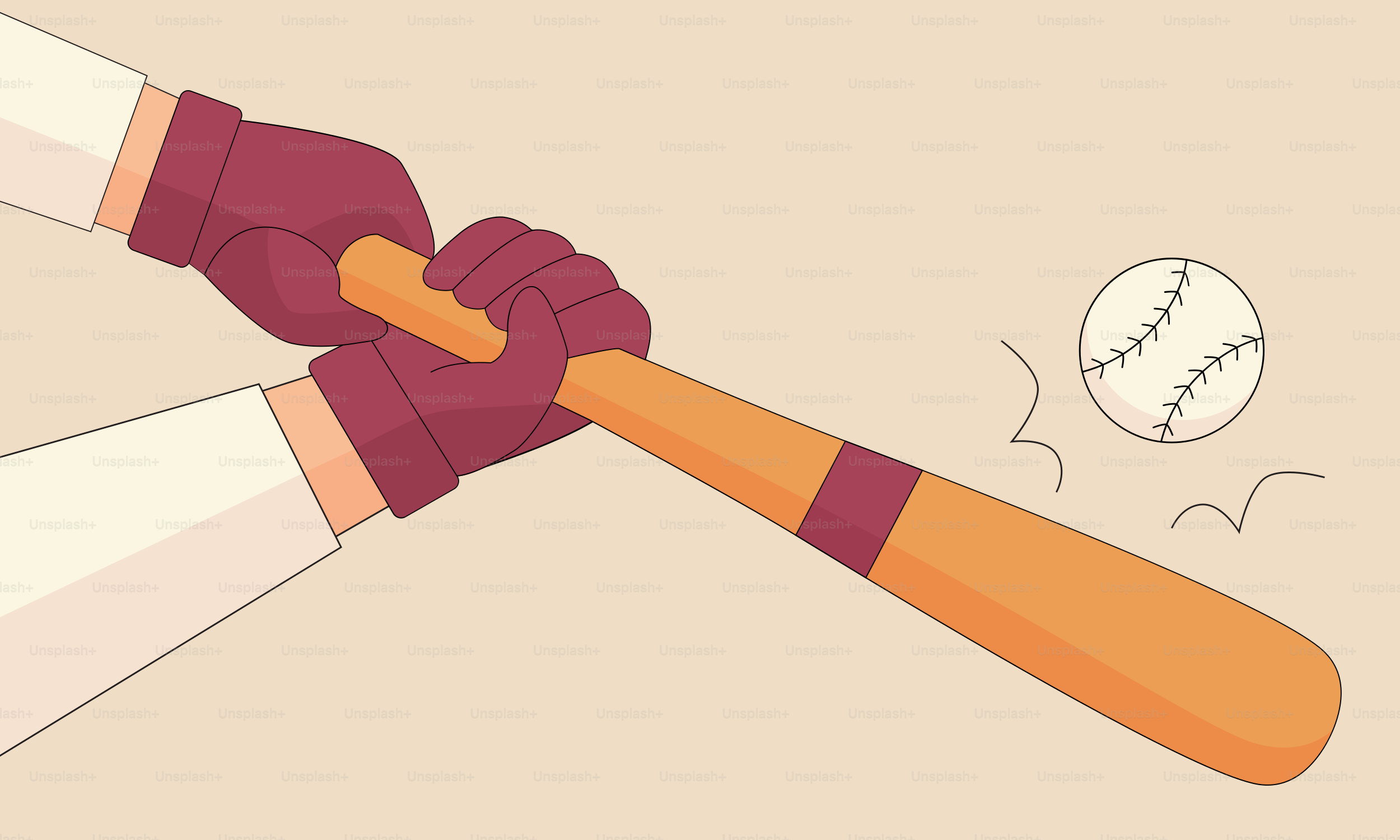Un dibujo animado de un bate de béisbol golpeando una pelota