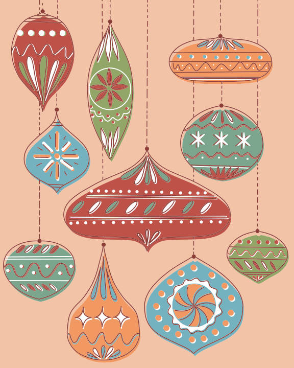 Un mucchio di ornamenti appesi a uno spago