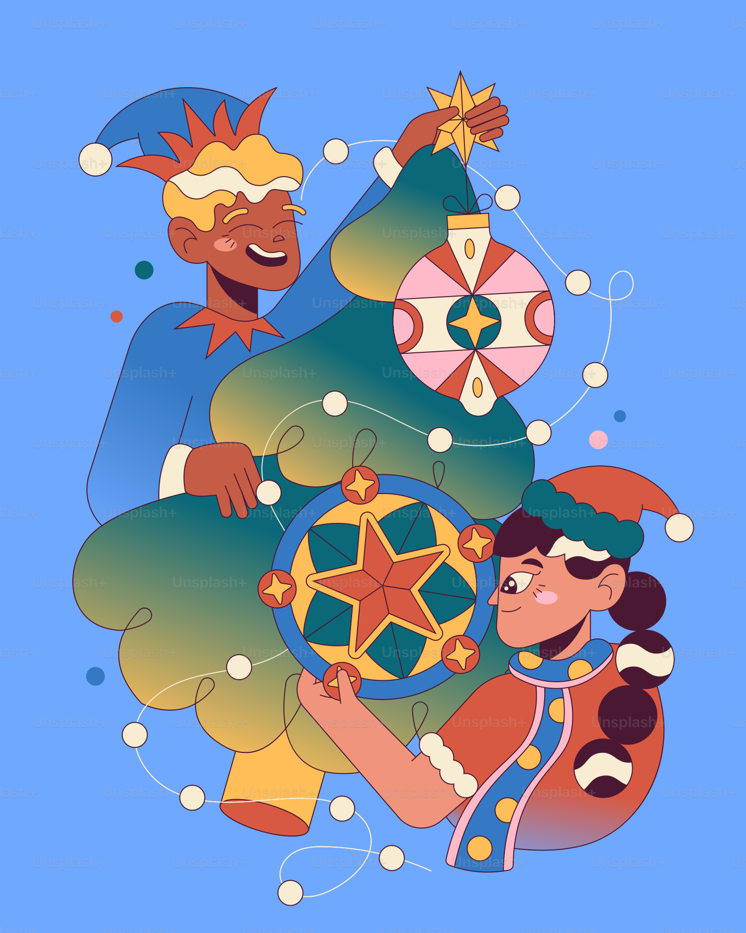 A cartoon of two people holding a star