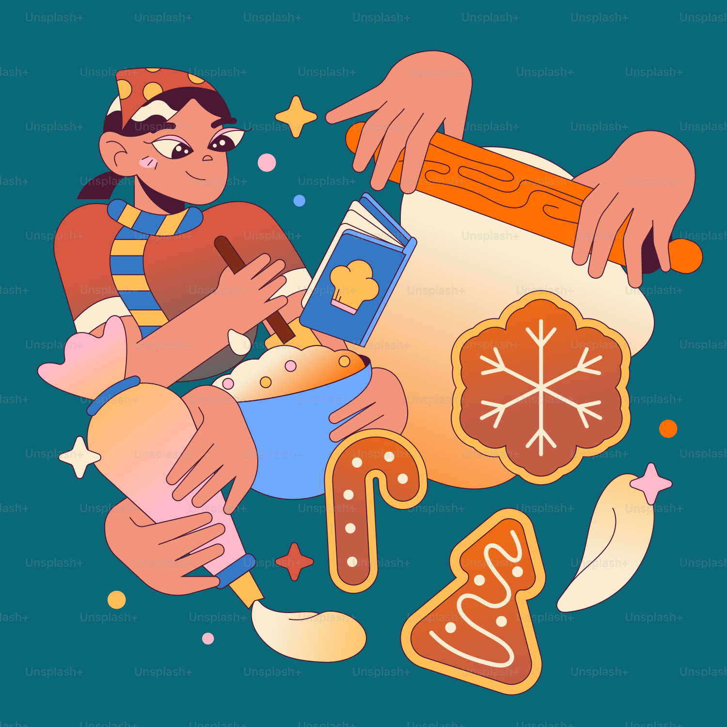 A cartoon of a person holding a bowl of food