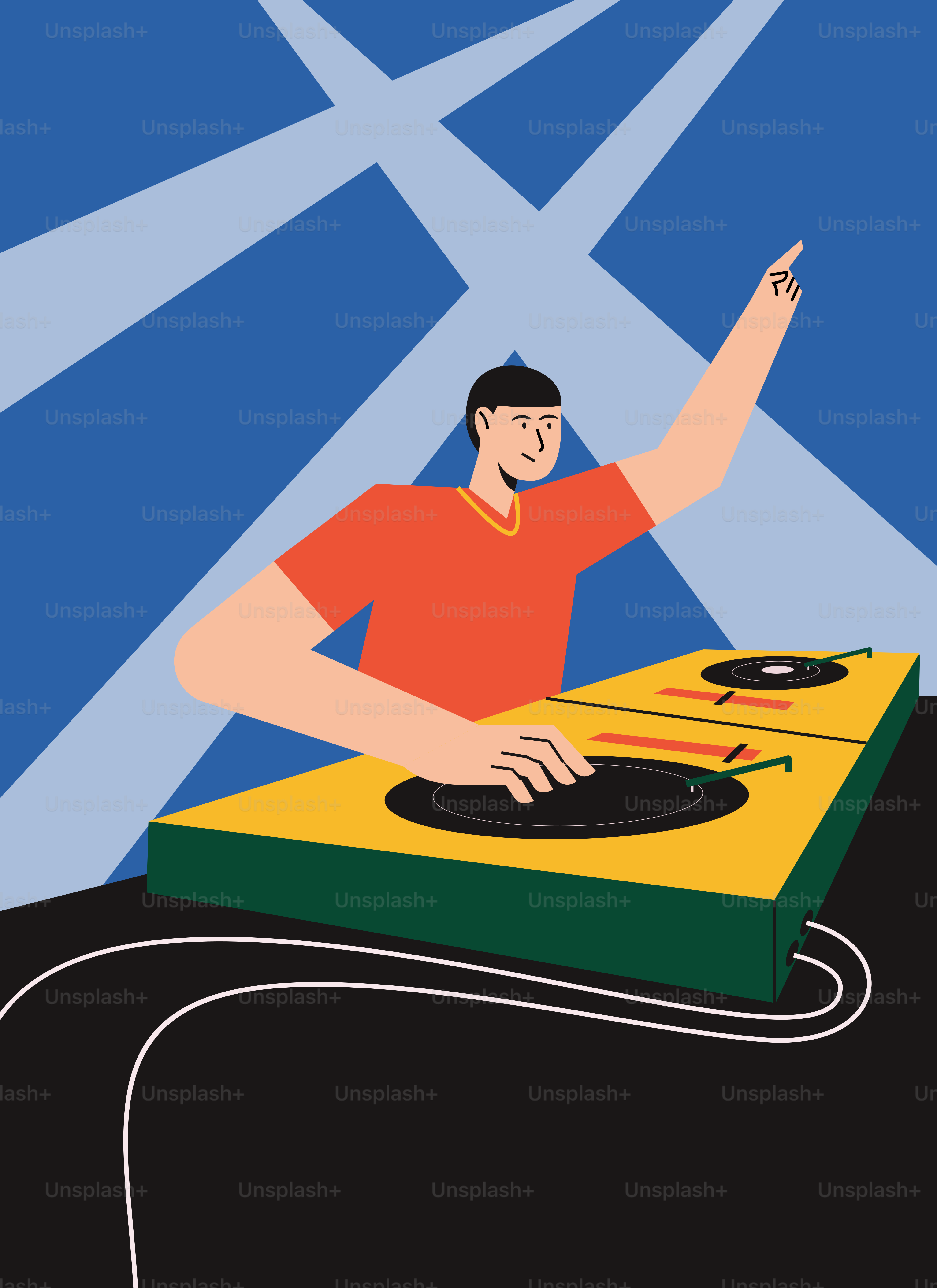 A man that is sitting at a turntable