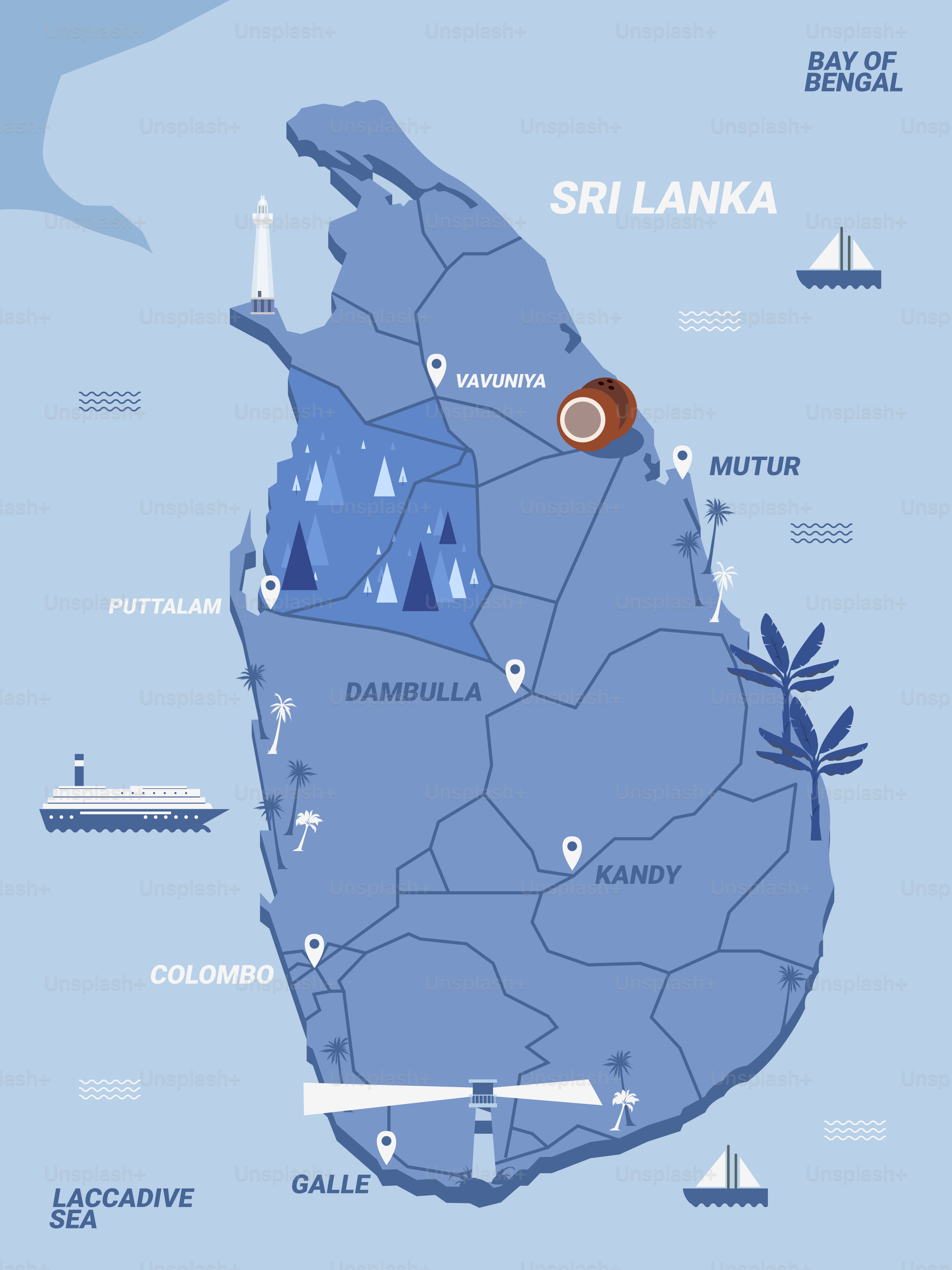 A map of sri lanka with a red dot