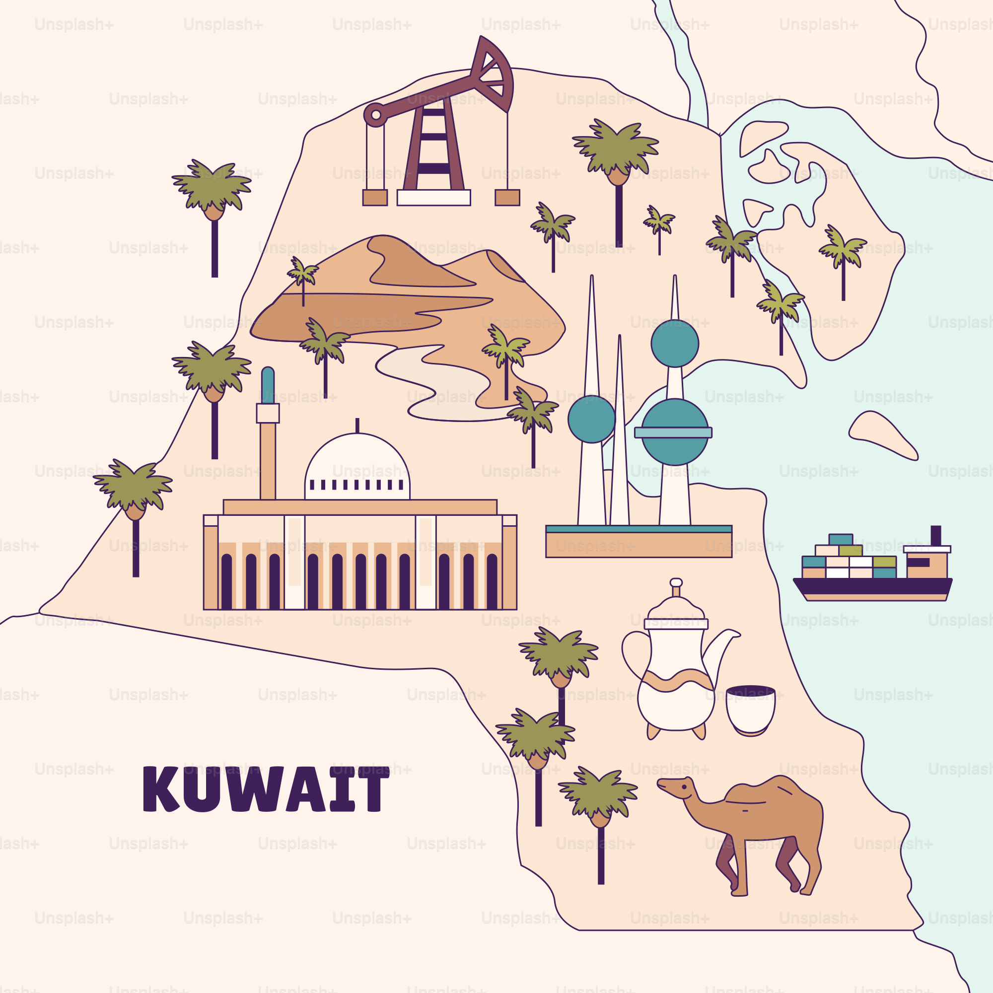 Um mapa do Kuwait com um barco na água