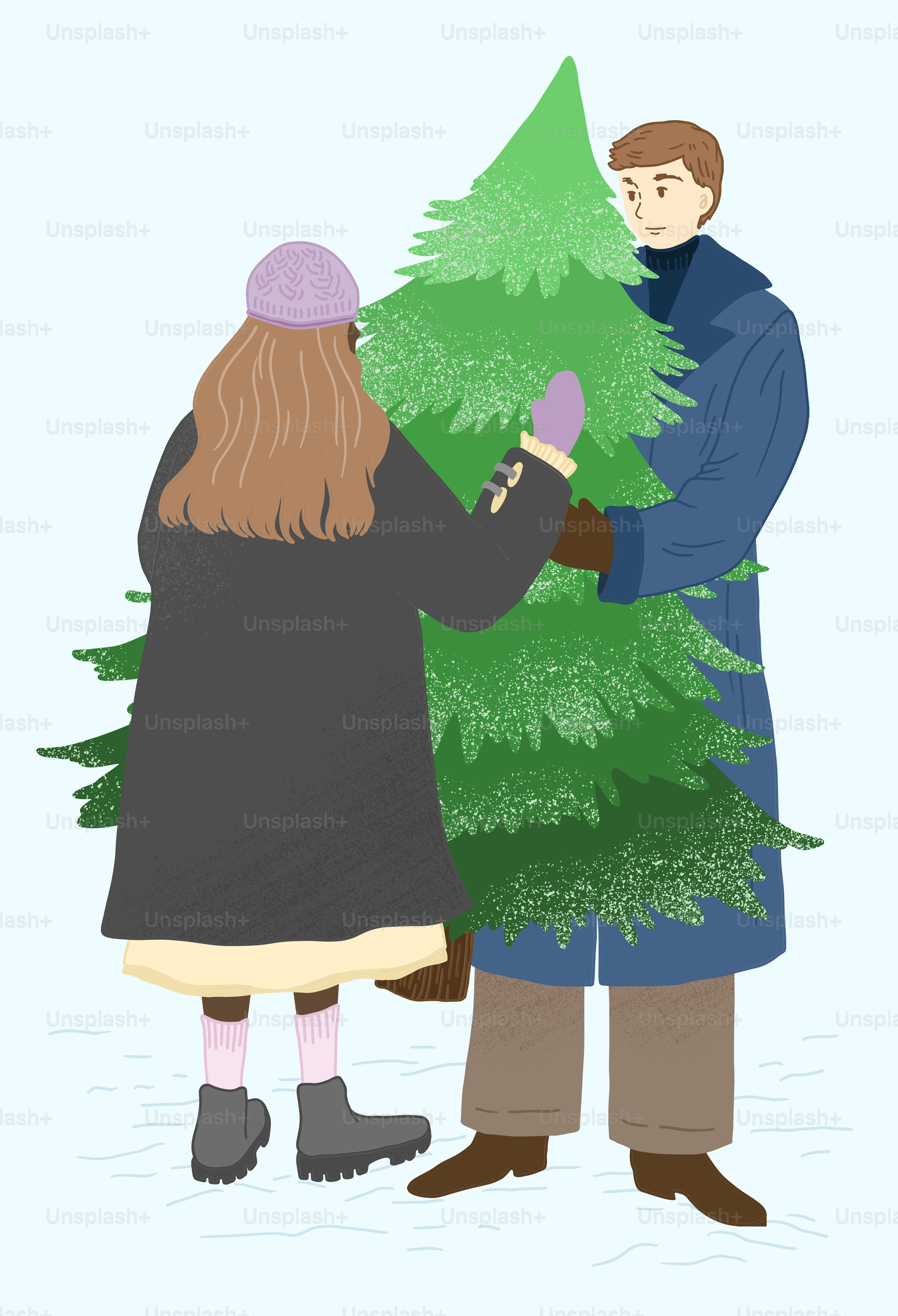 A man and a woman are decorating a christmas tree