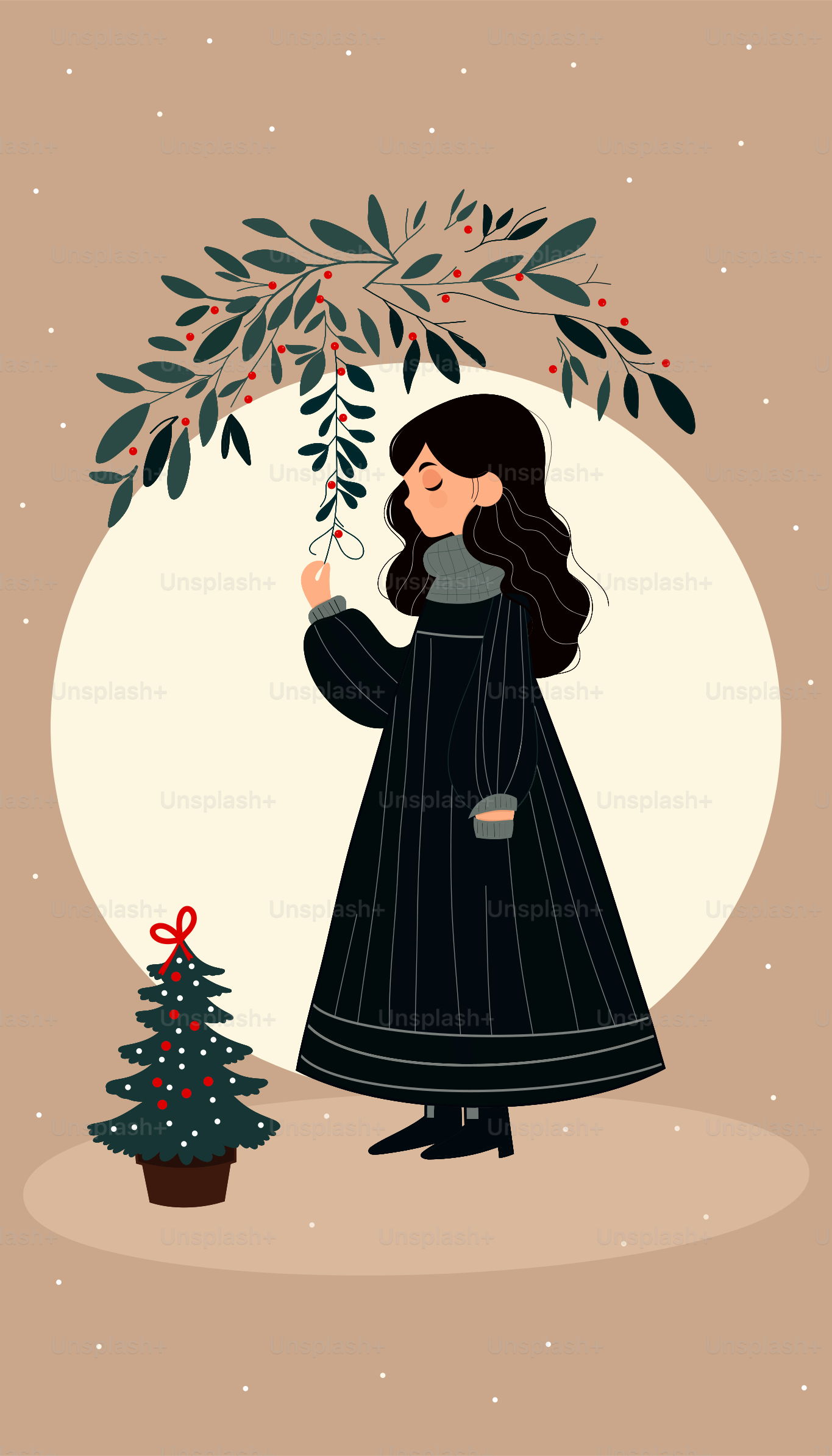 A woman standing next to a christmas tree