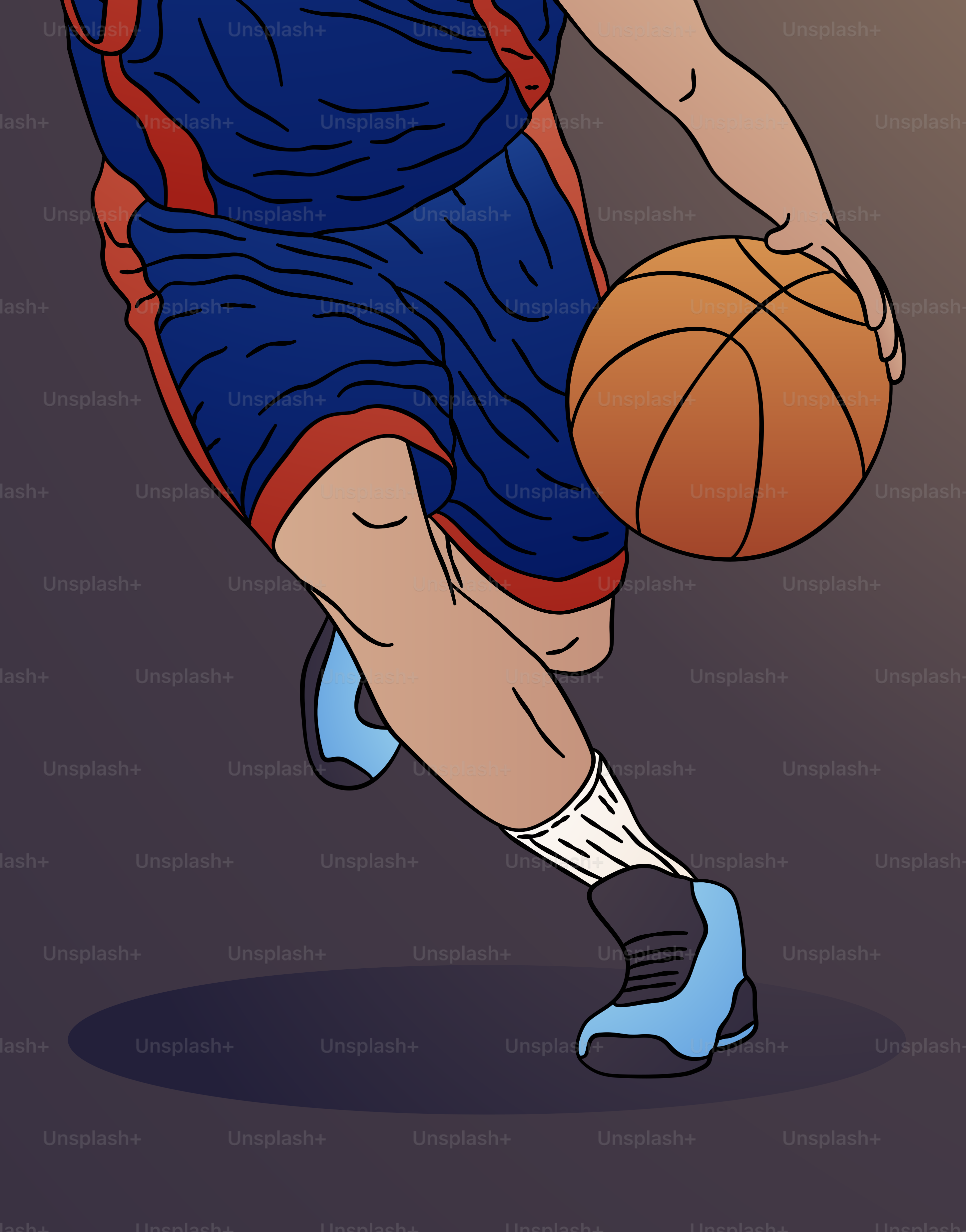 A drawing of a basketball player dribbling a basketball