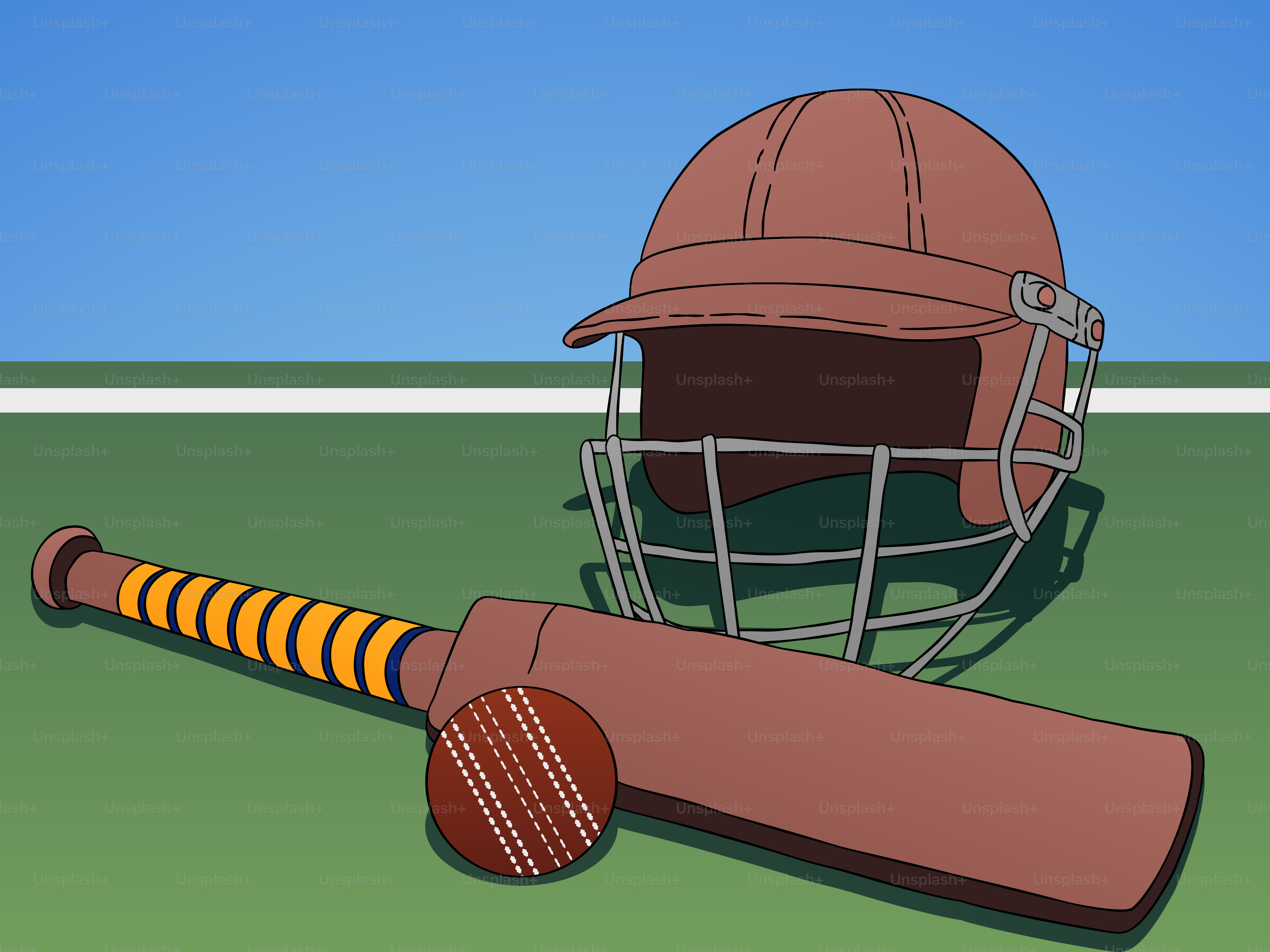 A cricket helmet, bat and ball on a field vector – Team Image on Unsplash, image size:3000x2250