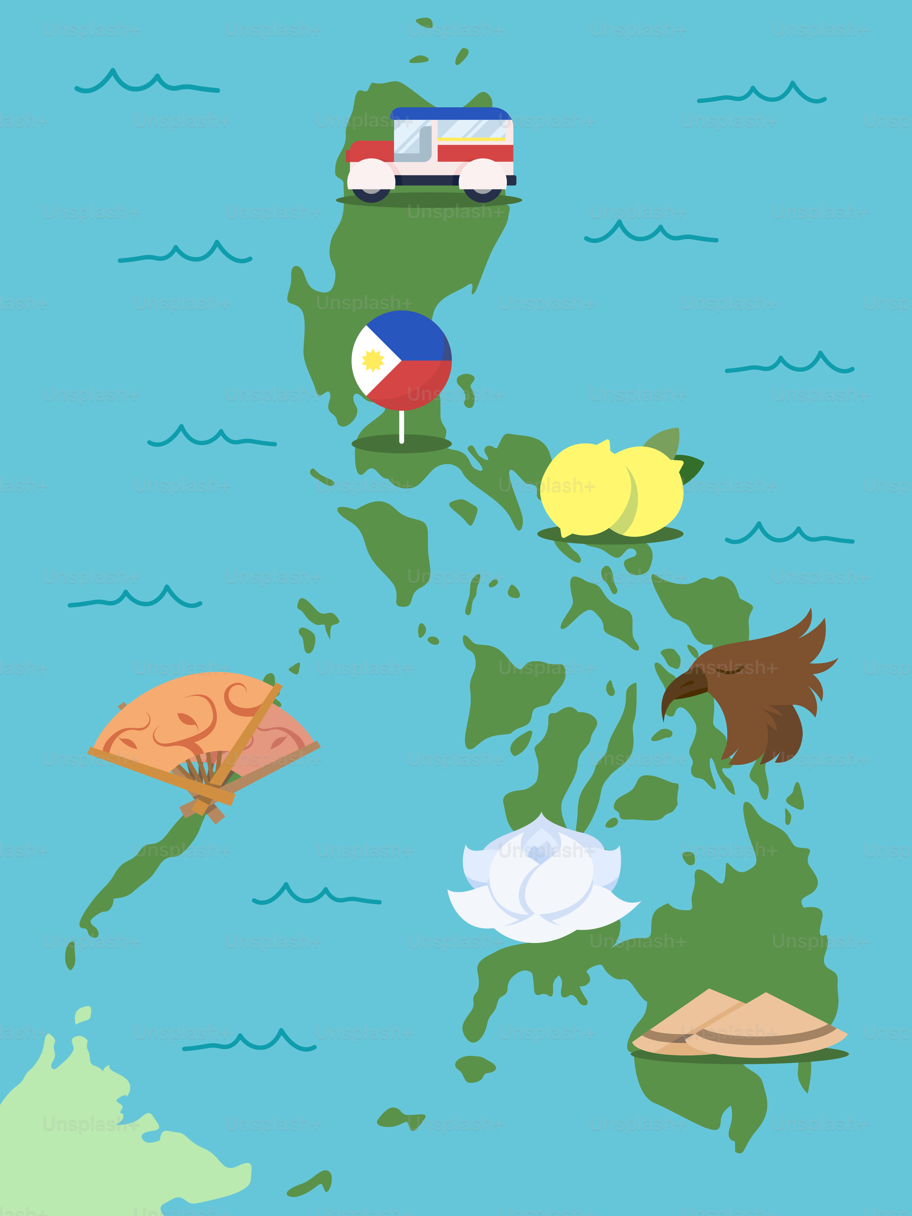 A map of the philippines with a lot of different things on it
