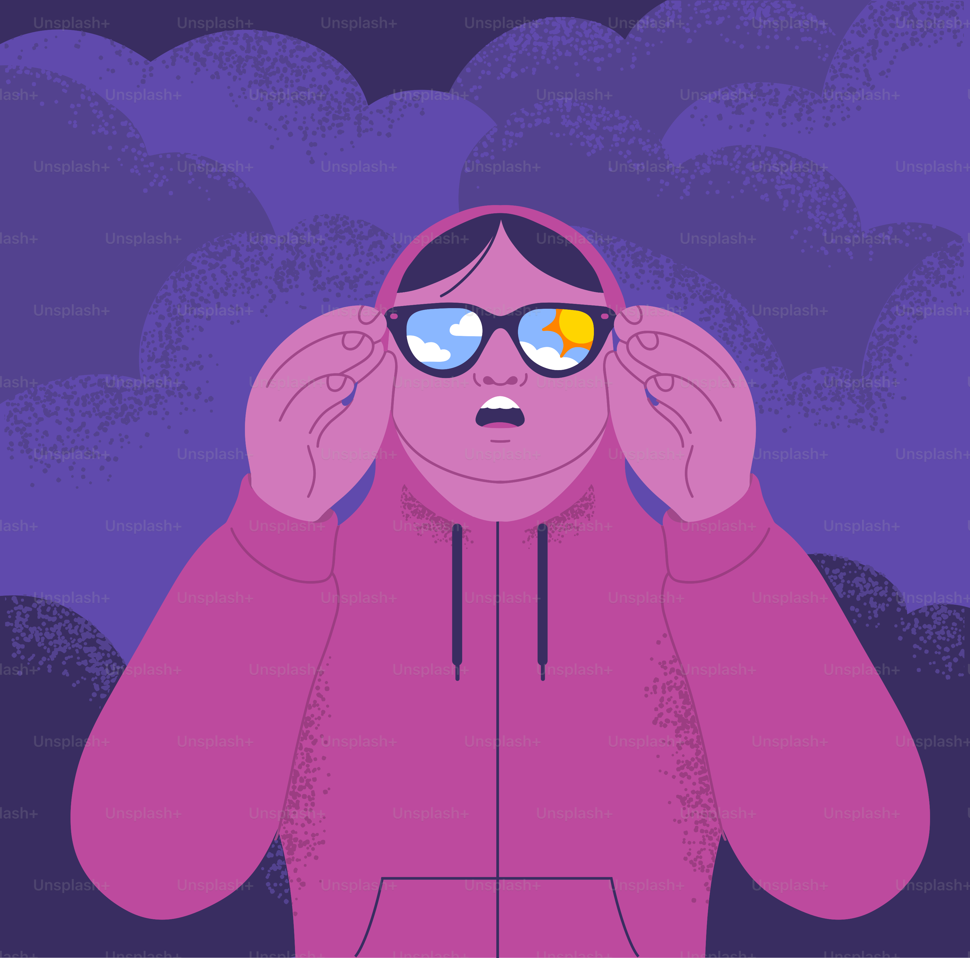A woman in a pink jacket is looking through binoculars
