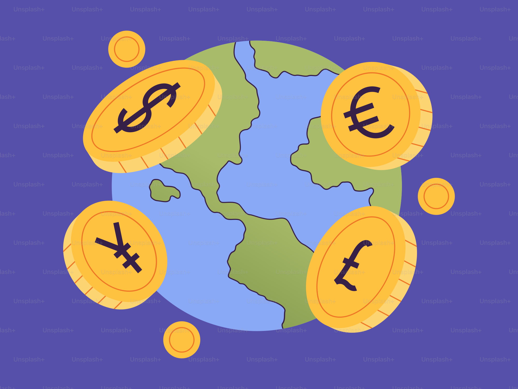 A picture of a globe with currency on it