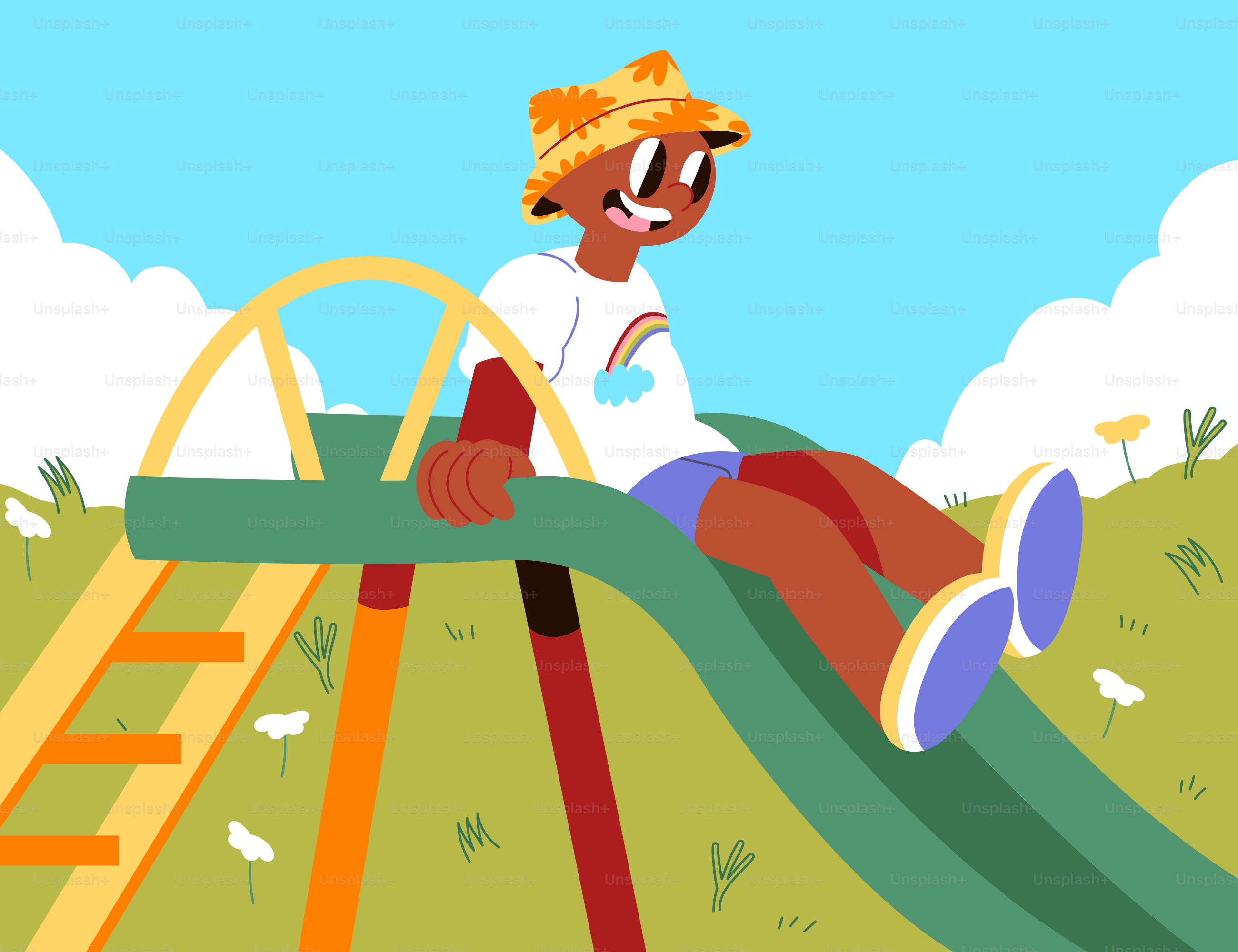 A man sitting on a slide in a park