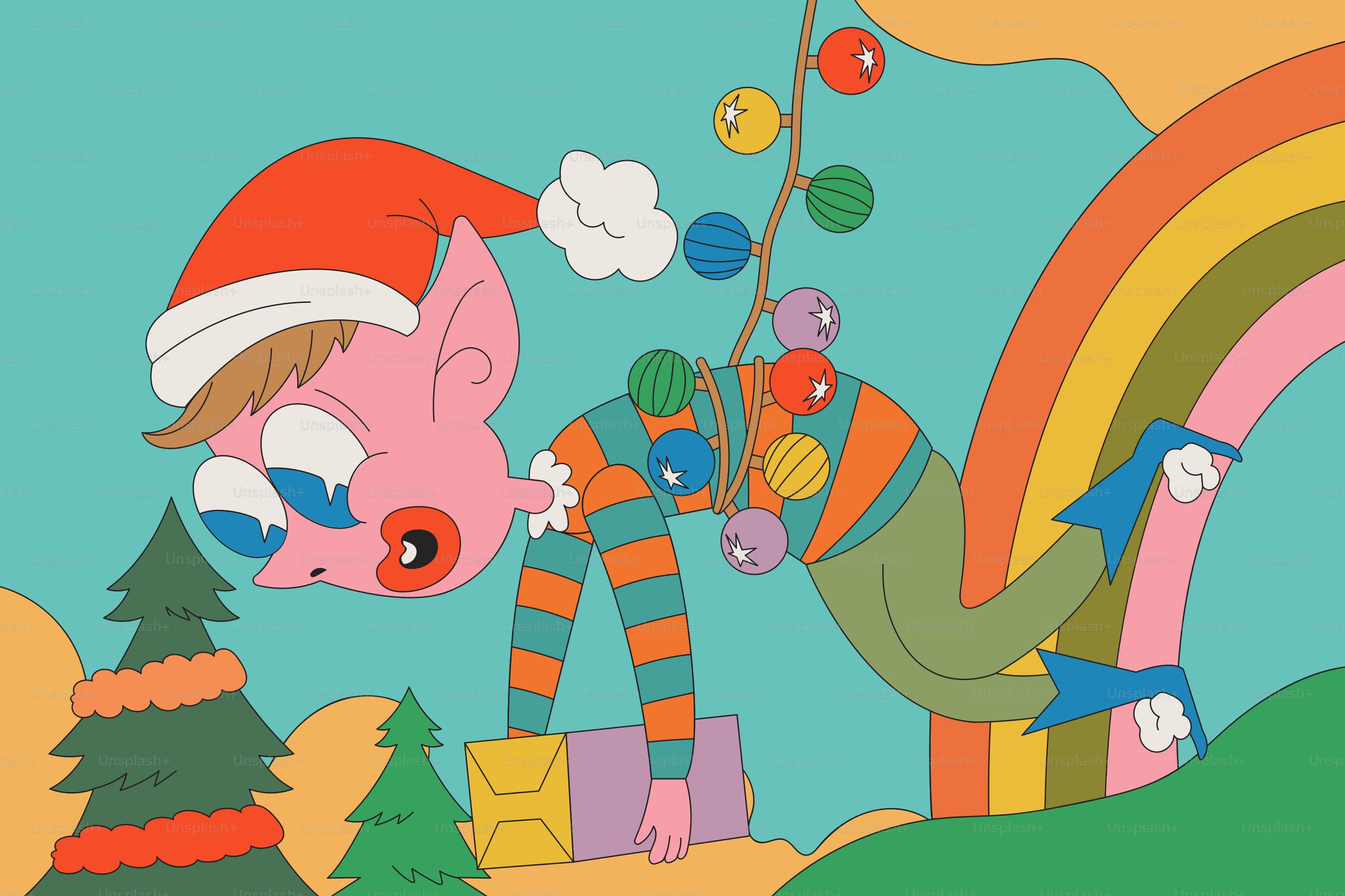 A pink pony wearing a santa claus hat