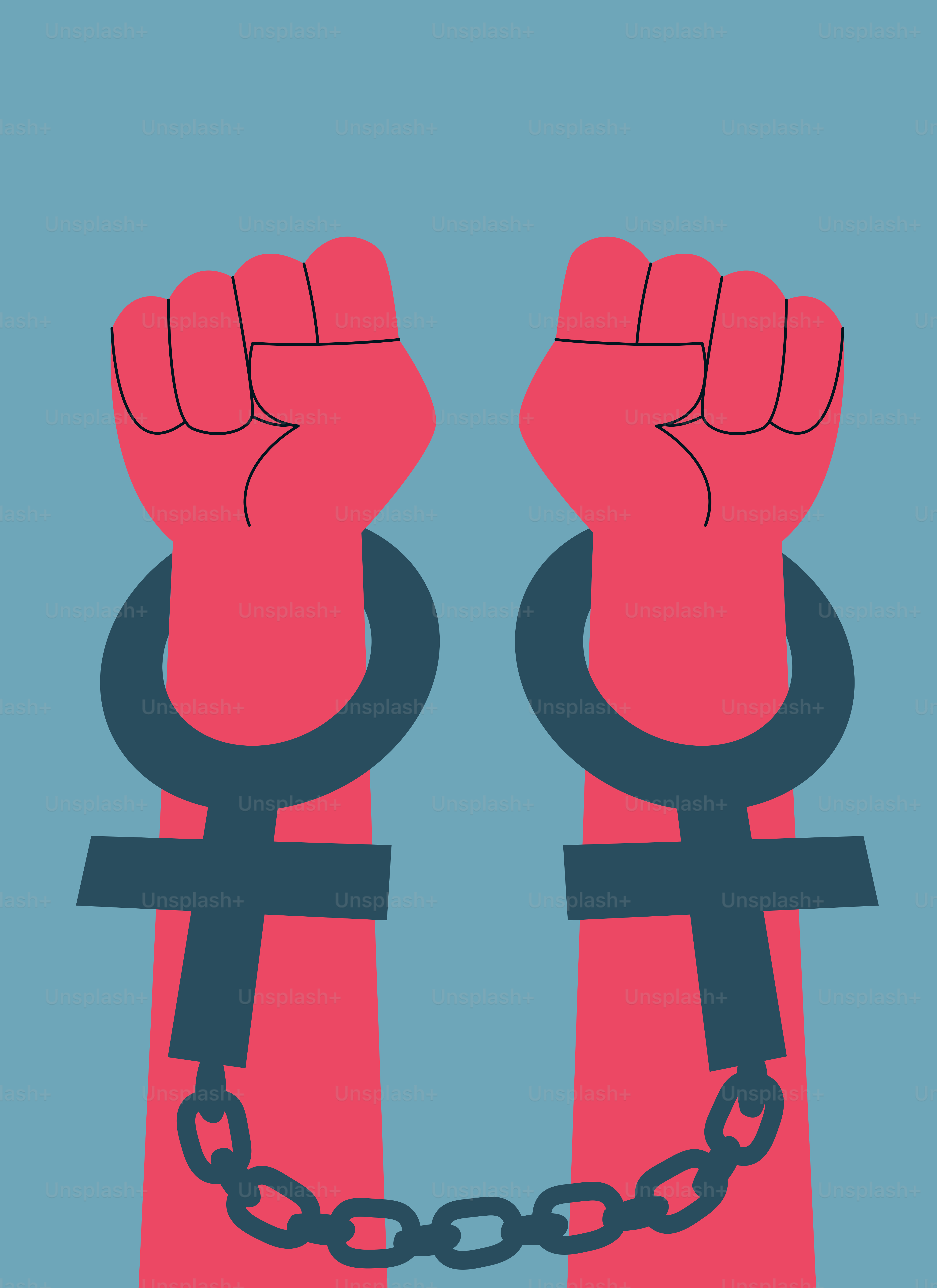 Un paio di mani incatenate a una catena