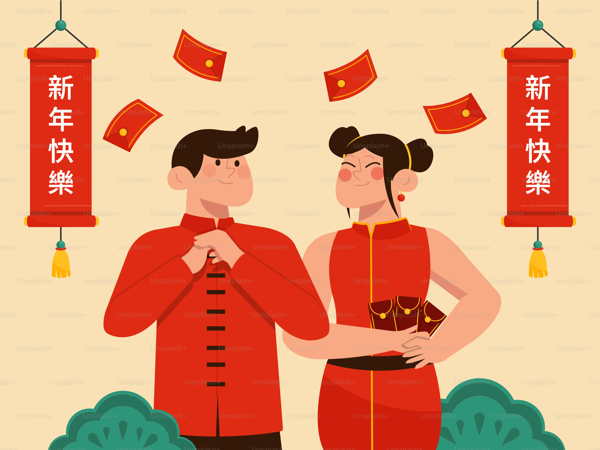 Un homme et une femme en vêtements traditionnels chinois