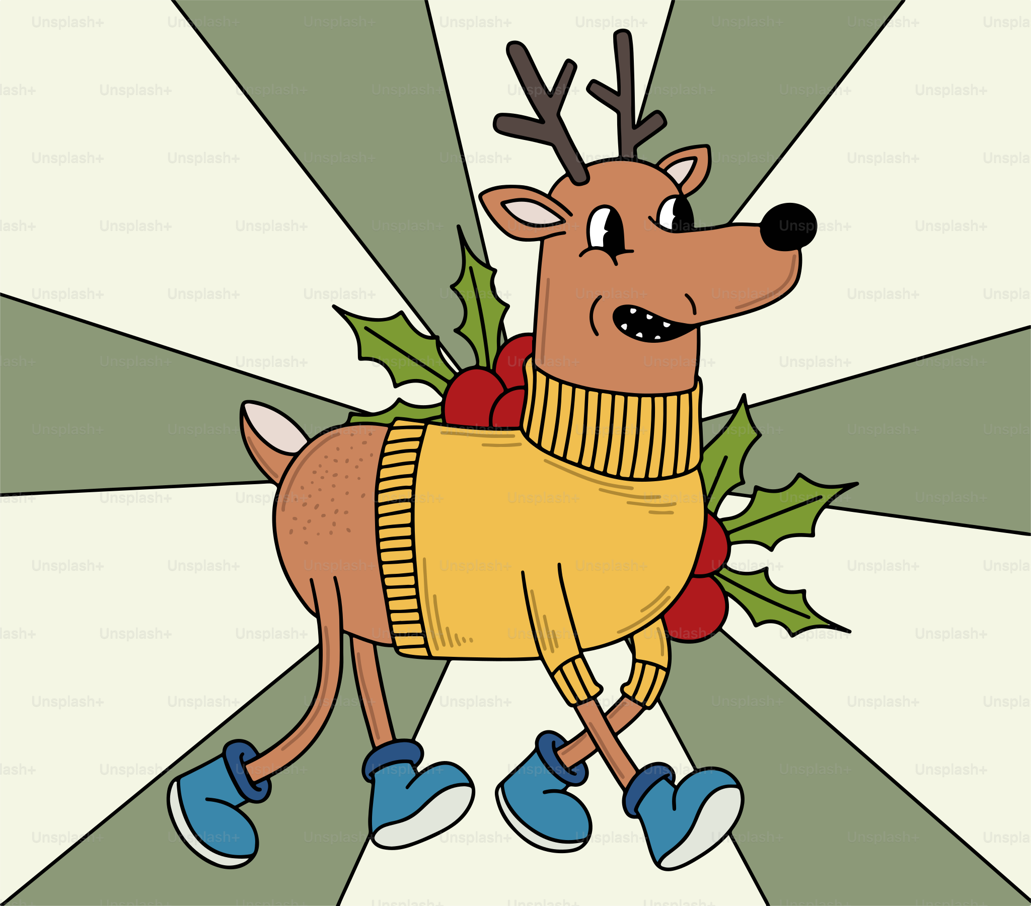A cartoon reindeer wearing a sweater and blue shoes vector – Christmas  Image on Unsplash, image size:3000x2636