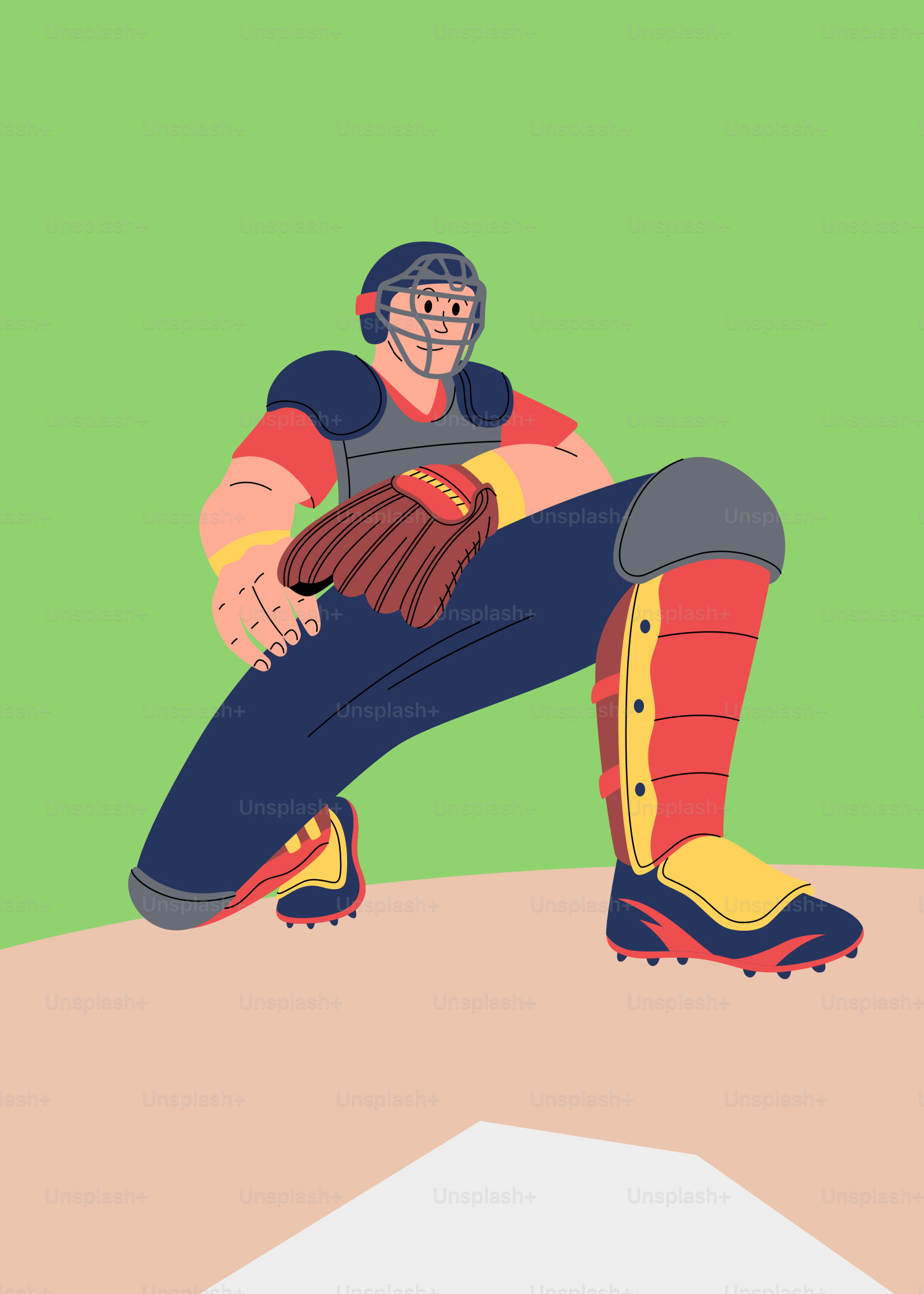 Ein Mann, der mit einem Fängerhandschuh auf einem Baseballfeld sitzt