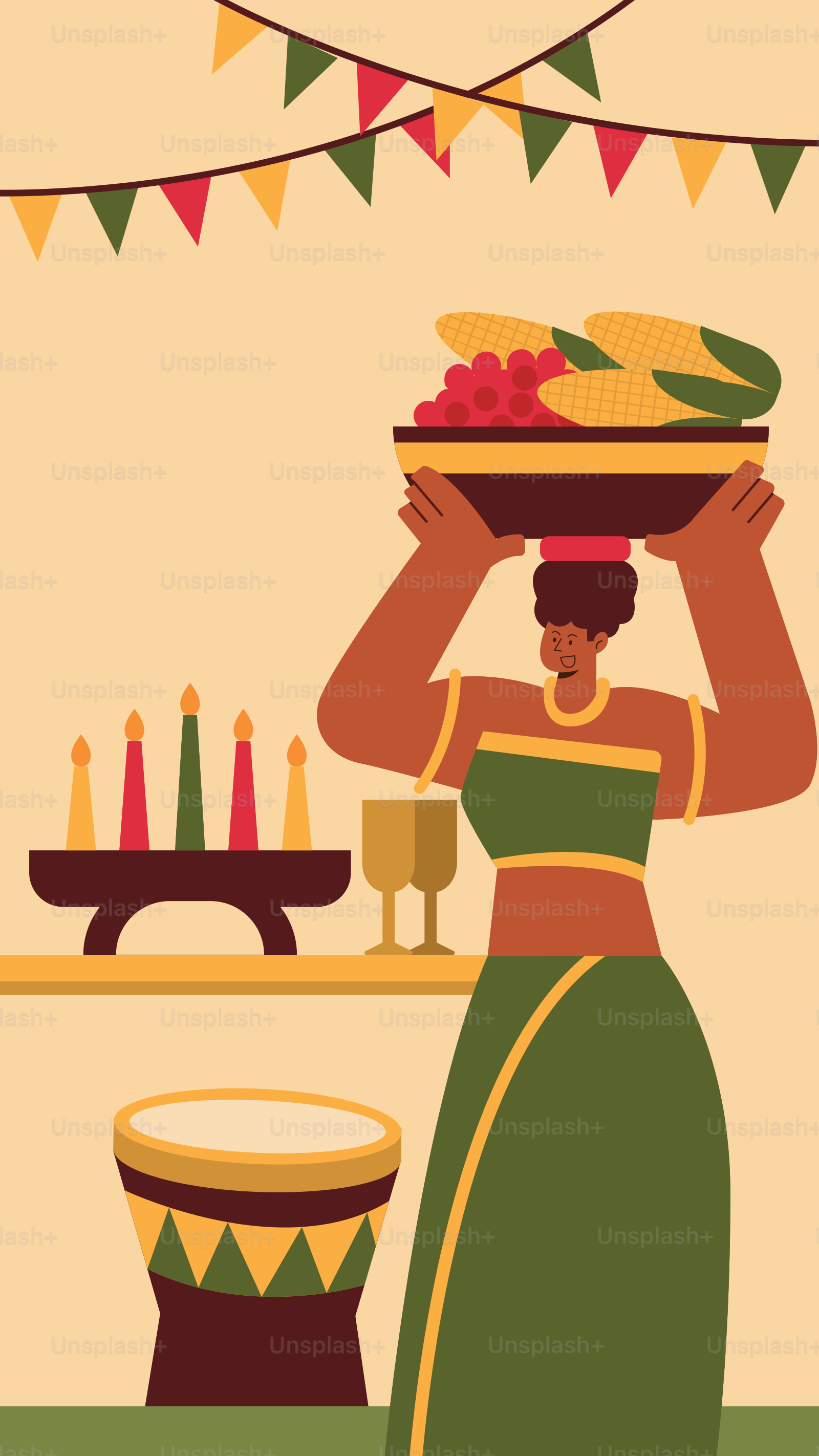 A woman carrying a basket of fruit on her head