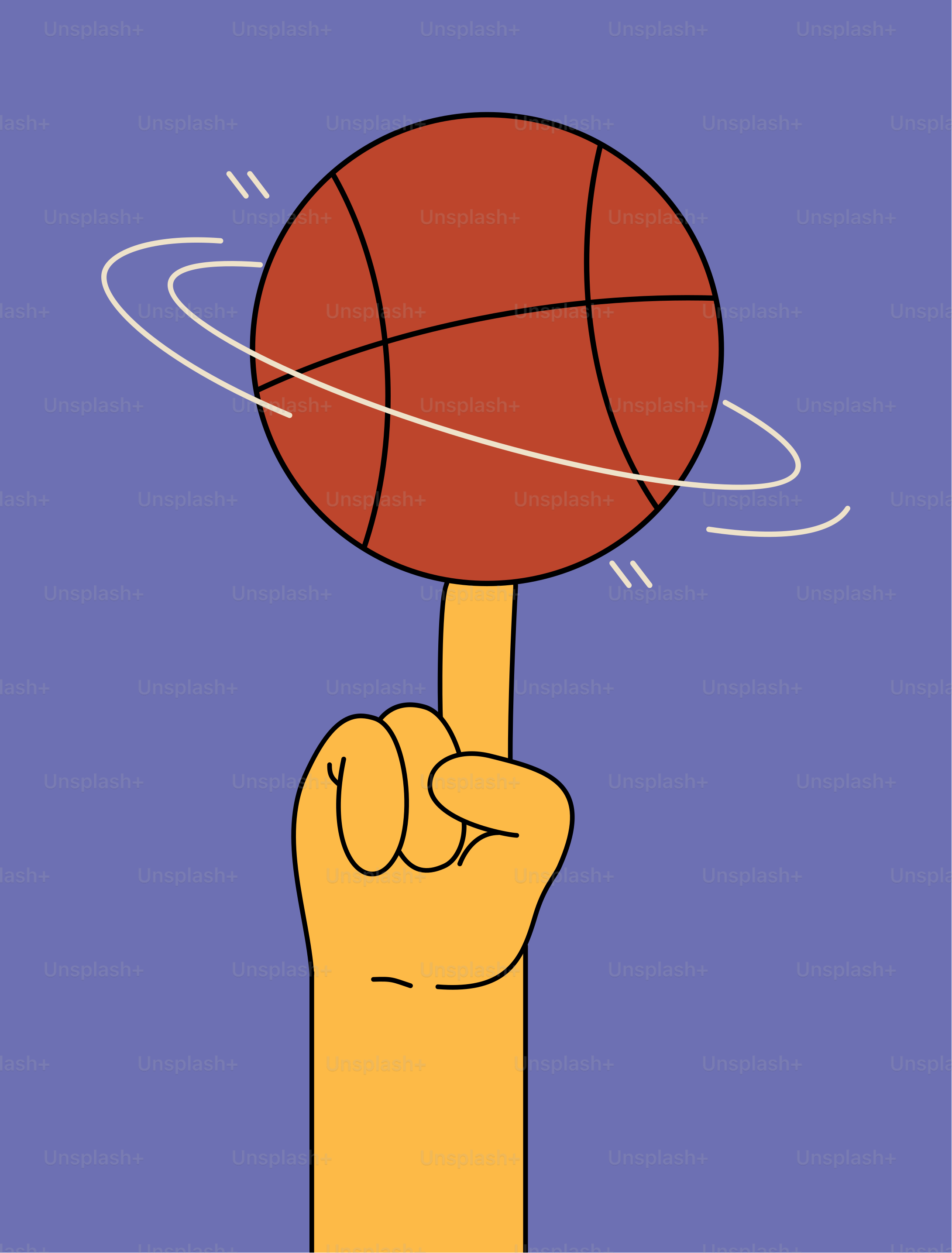 Une main tenant un ballon de basket sur un fond violet