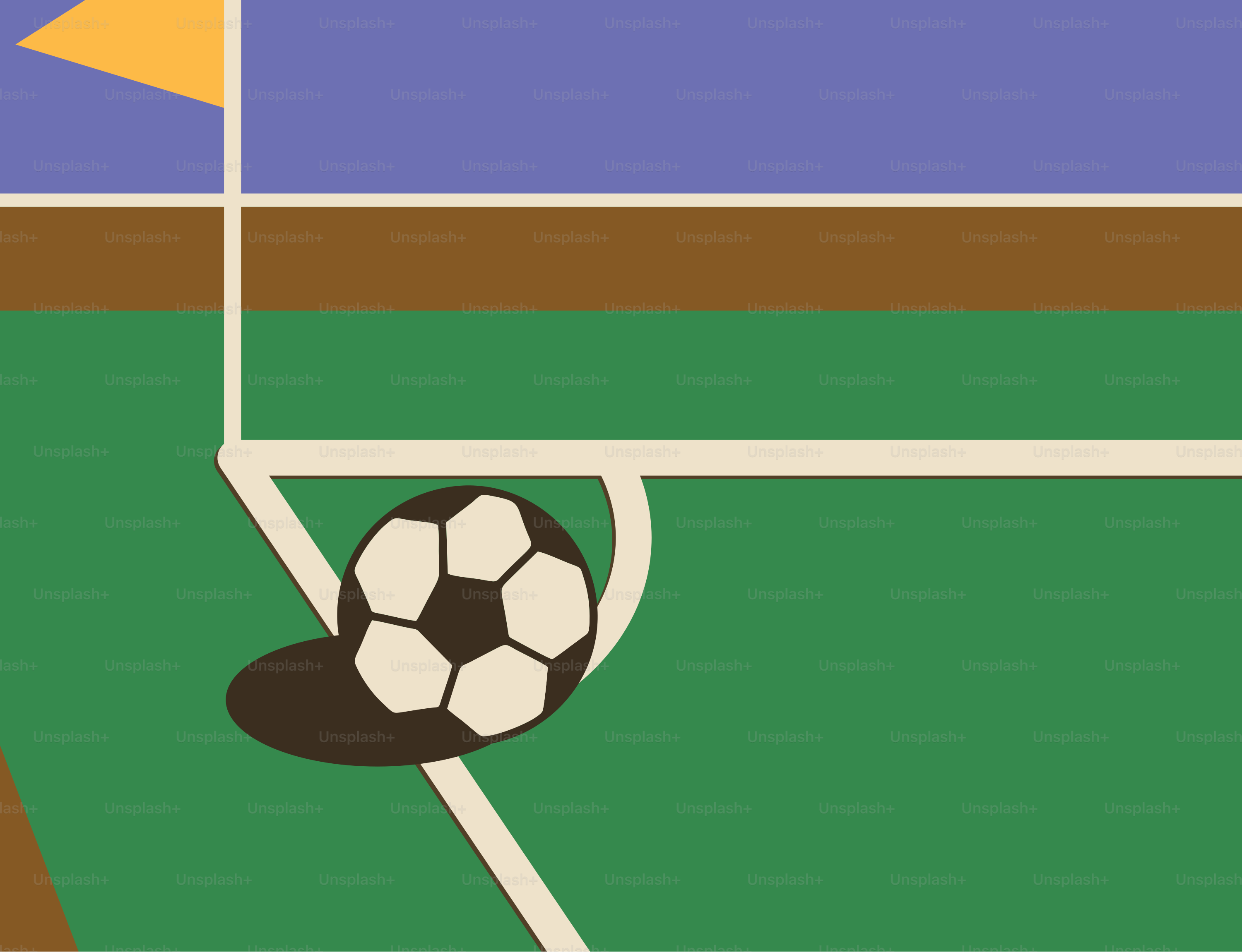 A soccer field with a soccer ball in the middle of it