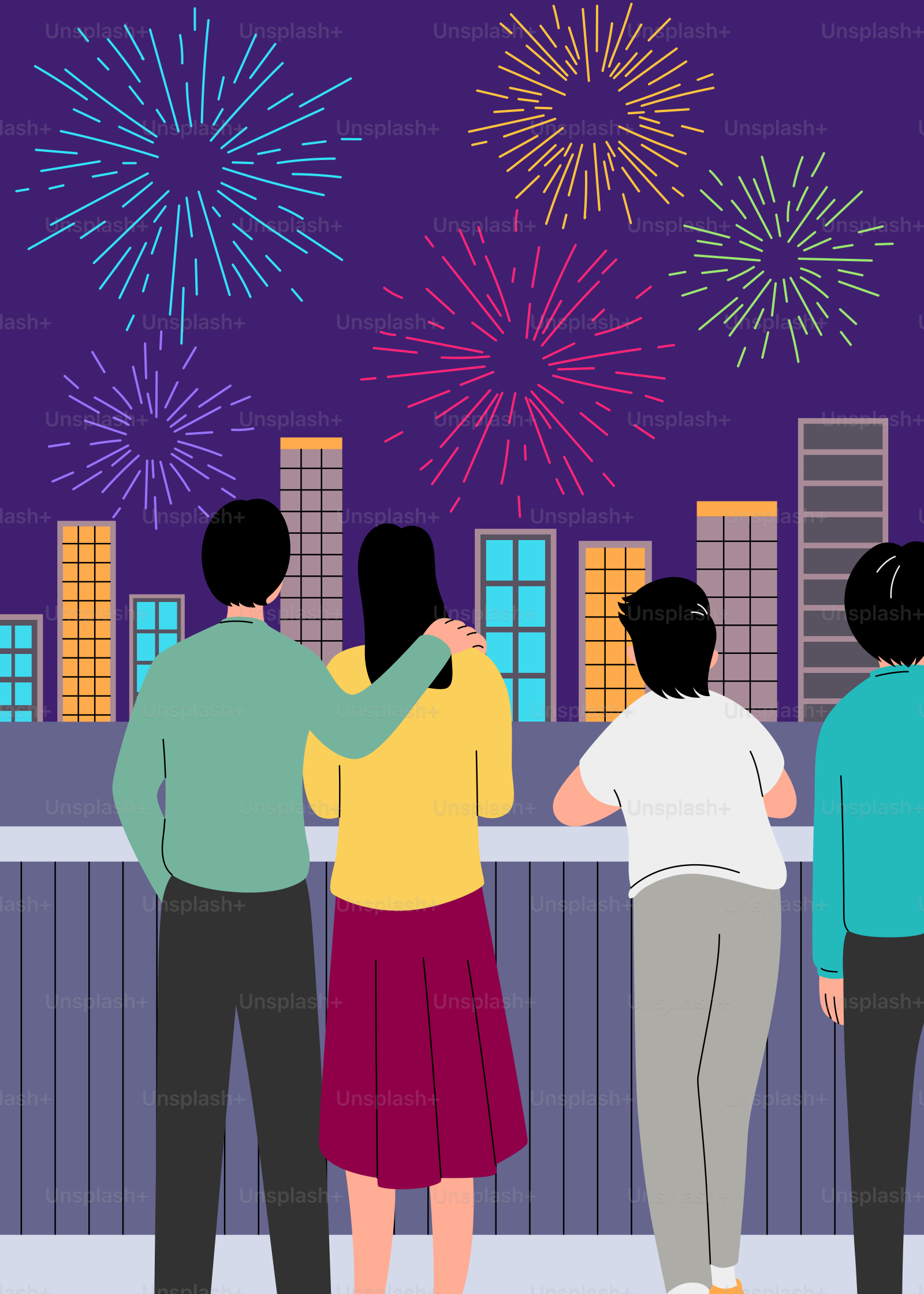 Eine Gruppe von Menschen, die Feuerwerk am Himmel beobachten
