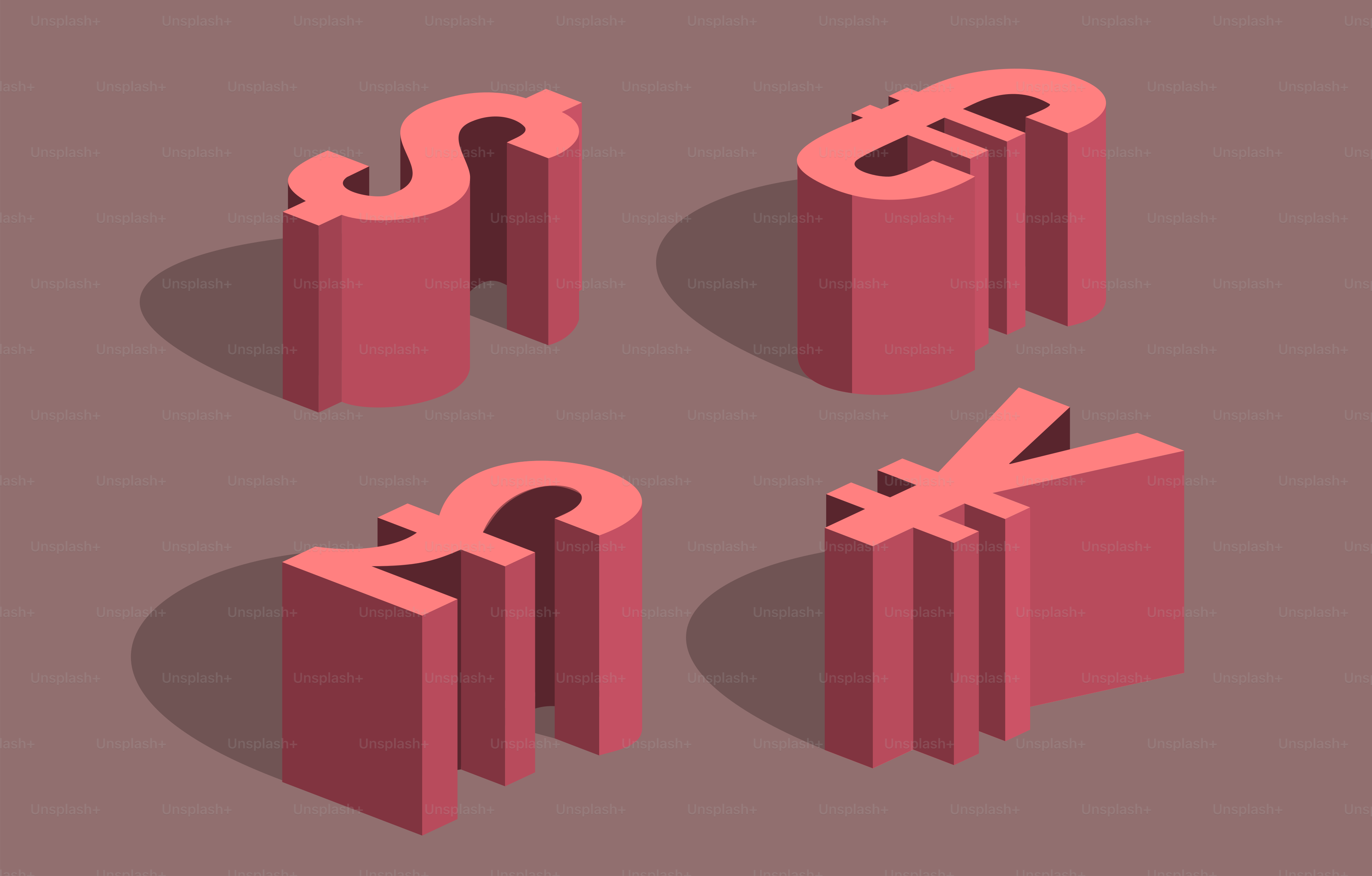 A set of four pink objects with a long shadow