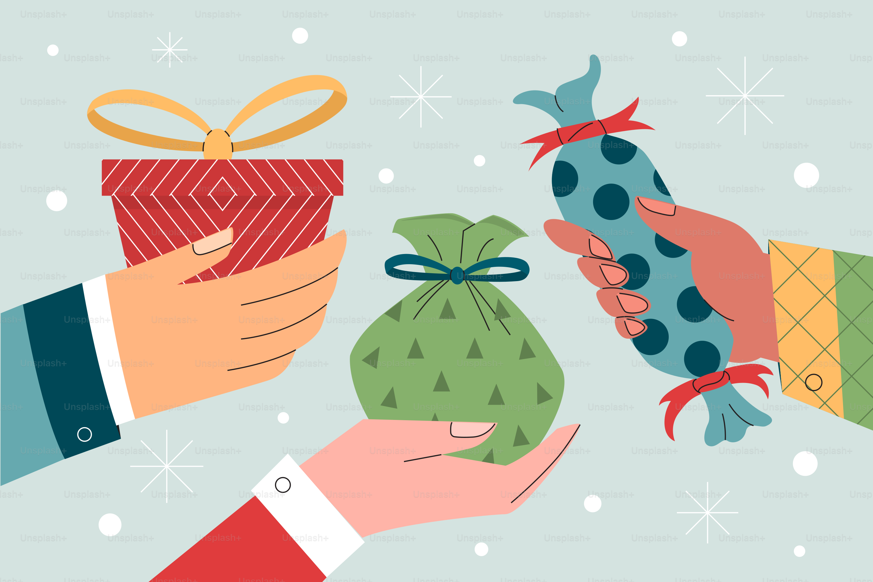 A couple of people holding presents in their hands