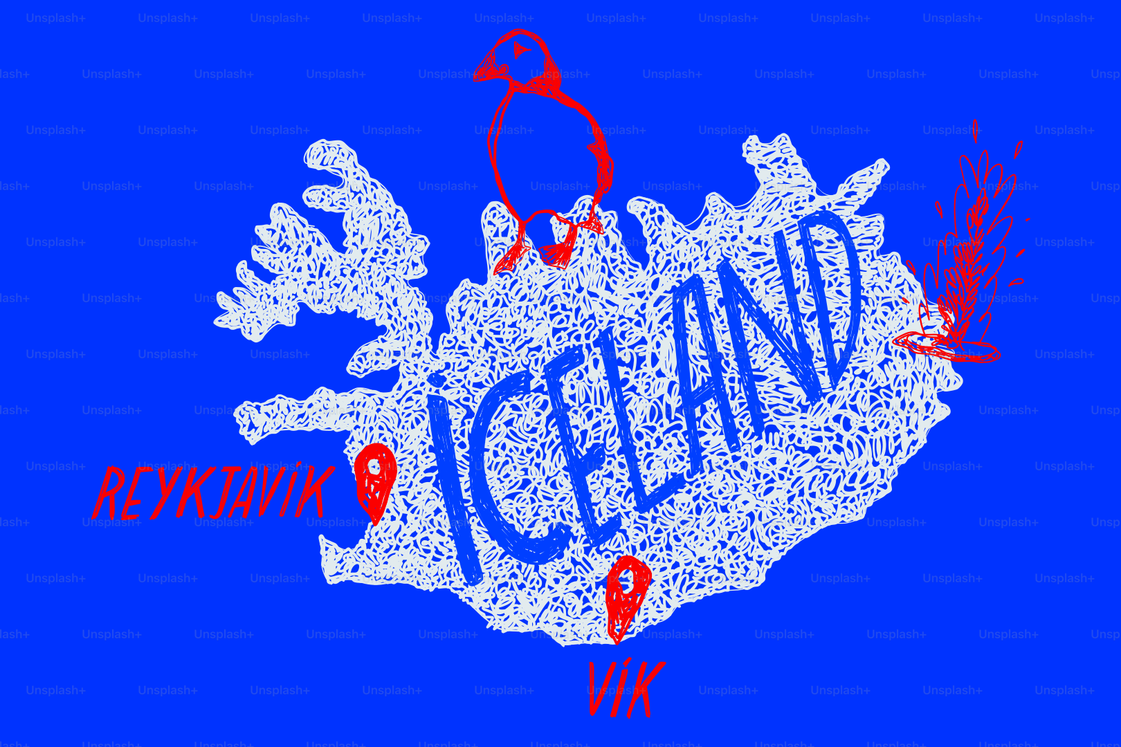A map of iceland with a bird on top of it