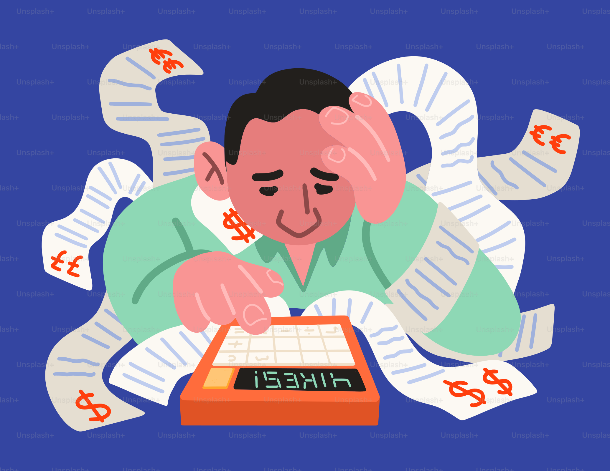 Un uomo seduto a una scrivania con una calcolatrice davanti a sé