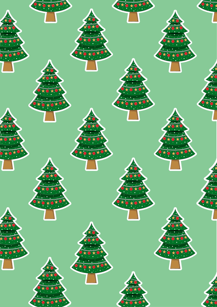 Ein Muster von Weihnachtsbäumen auf grünem Hintergrund