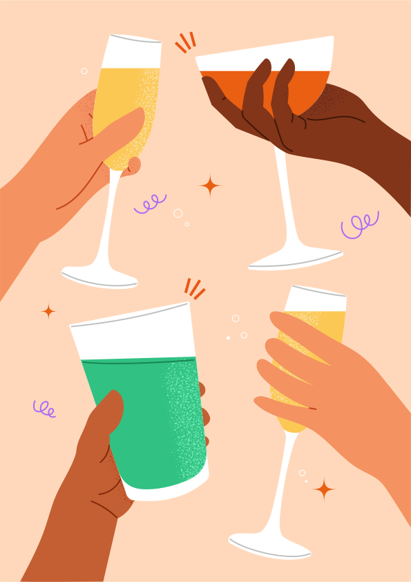 A group of people toasting with wine glasses