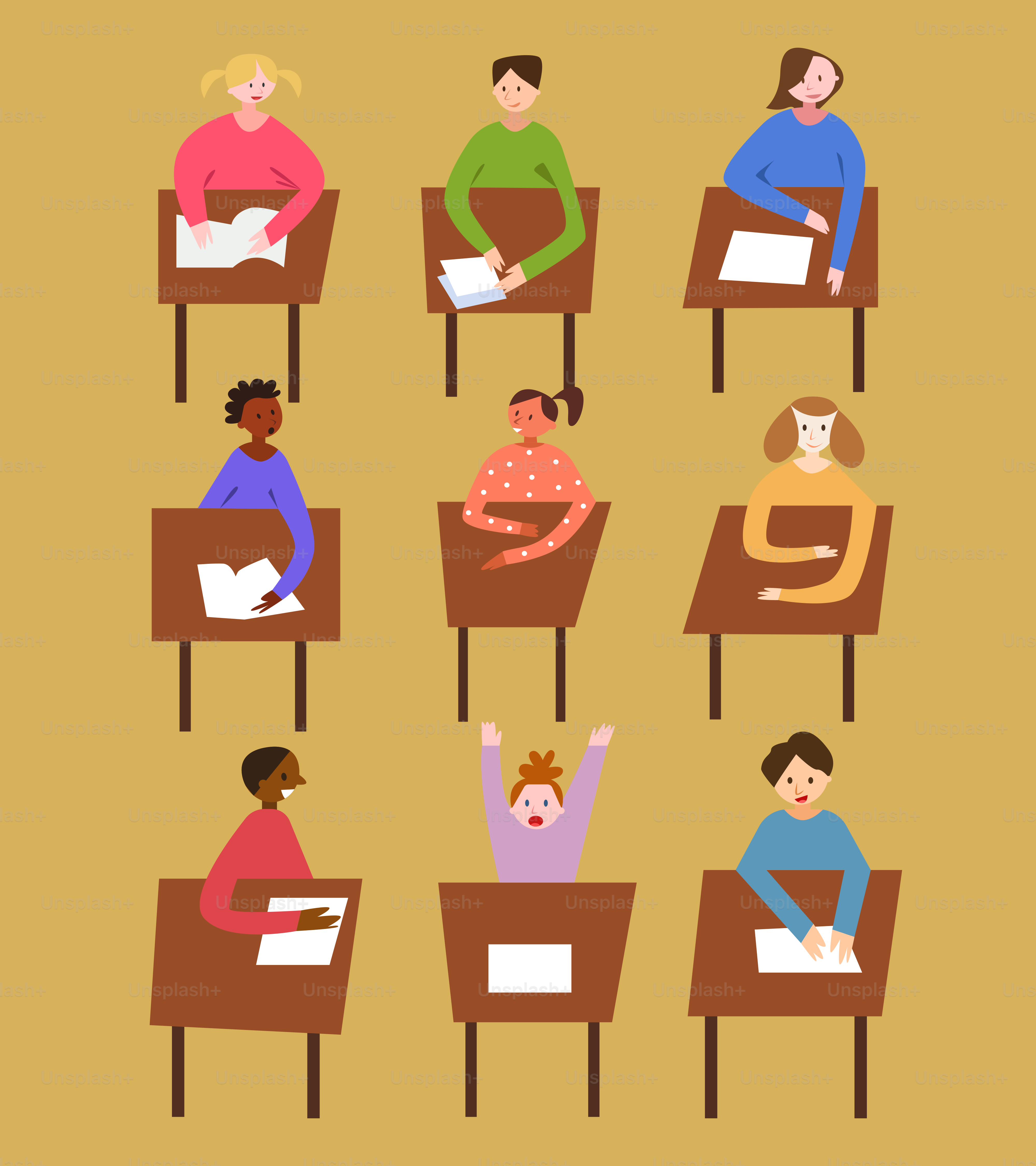 Un grupo de personas sentadas en los pupitres de un aula