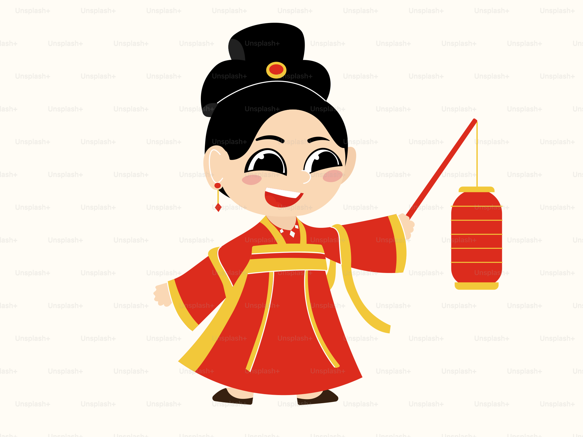 중국 복장을 한 여성이 등불을 들고 있다