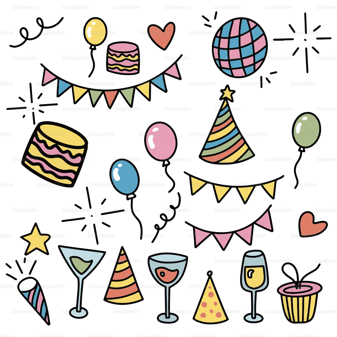 A birthday card with a lot of balloons and confetti