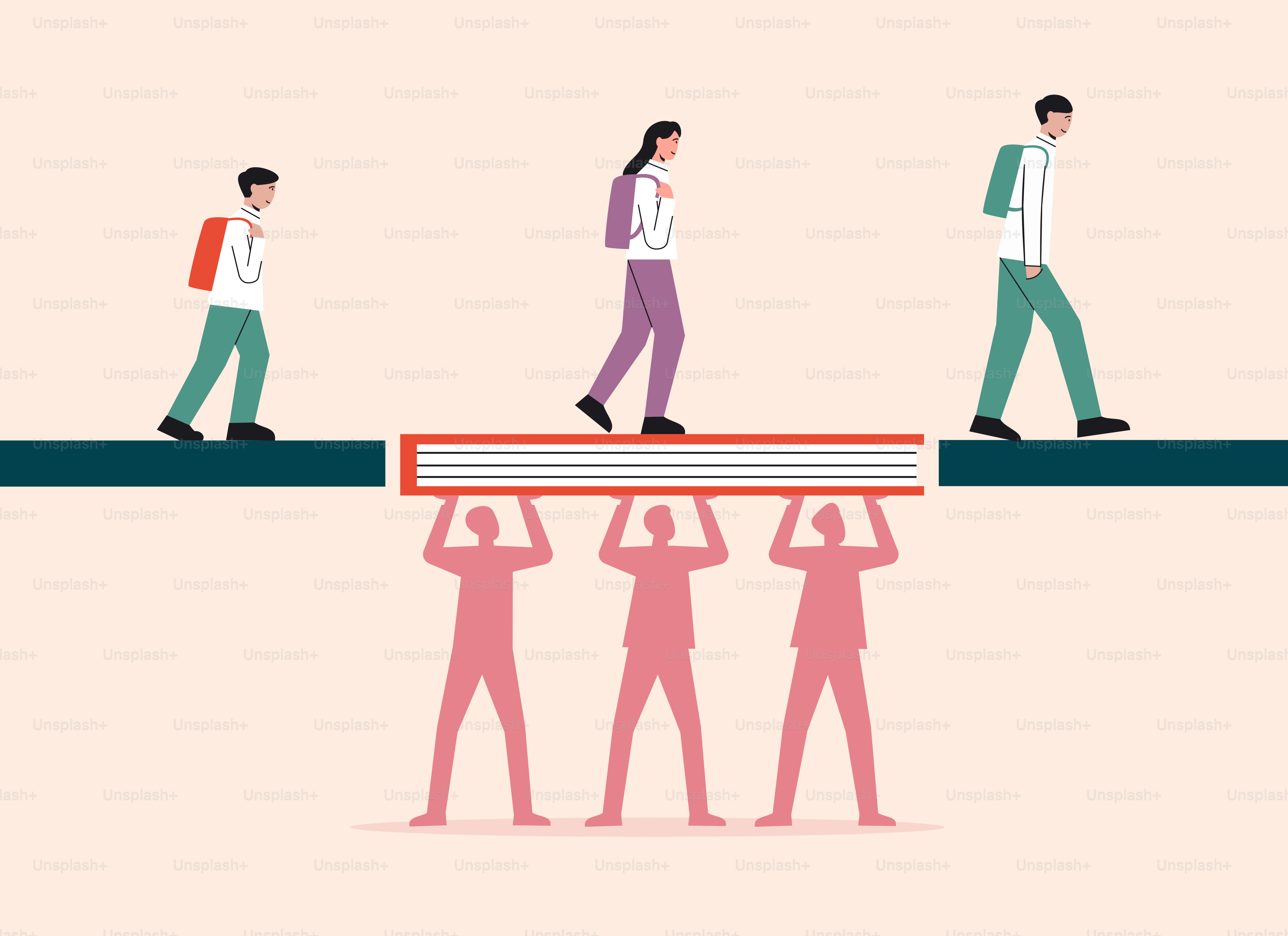 A group of people standing on top of a book