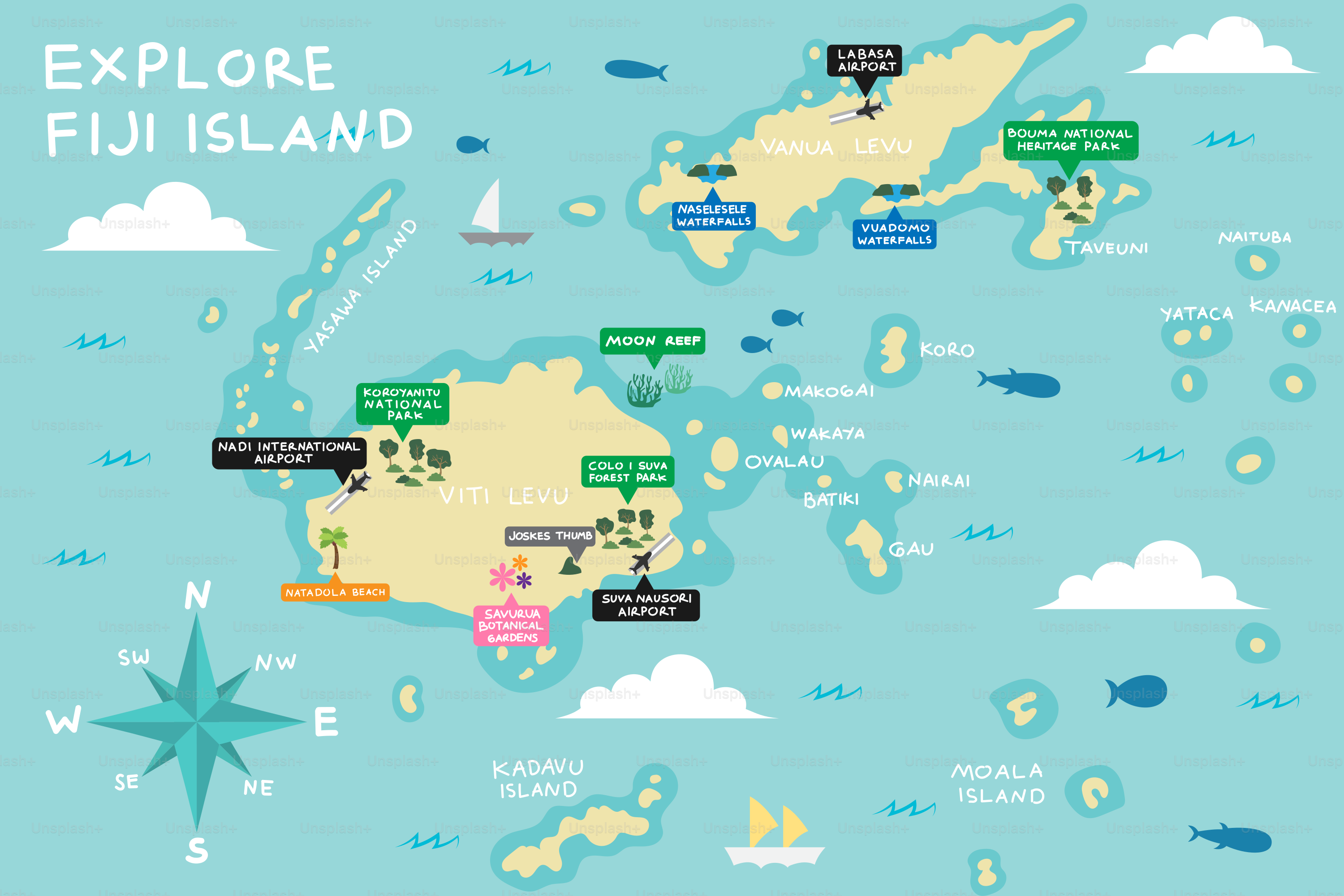 A map of the island of fiji