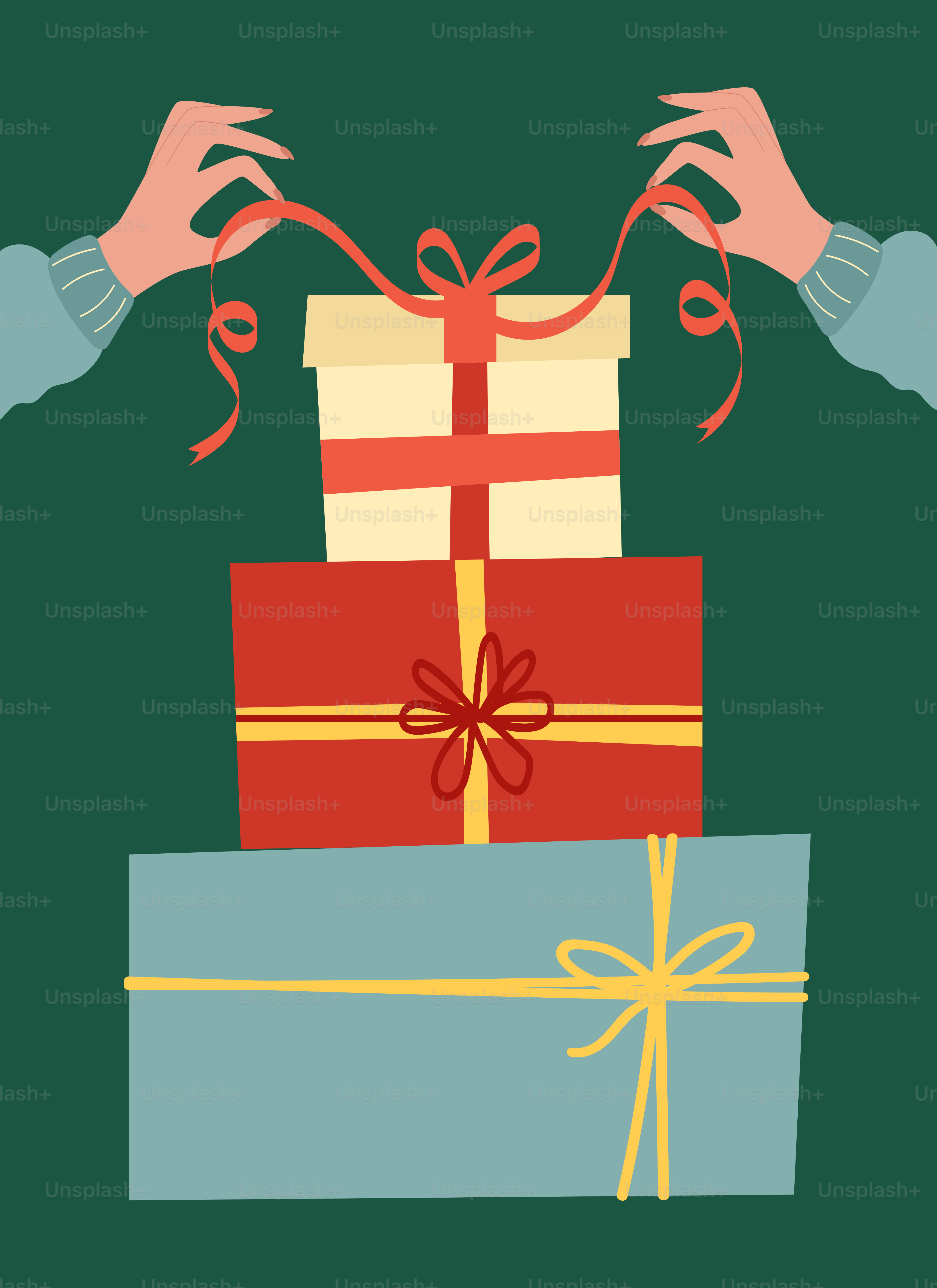 A person holding a stack of wrapped presents