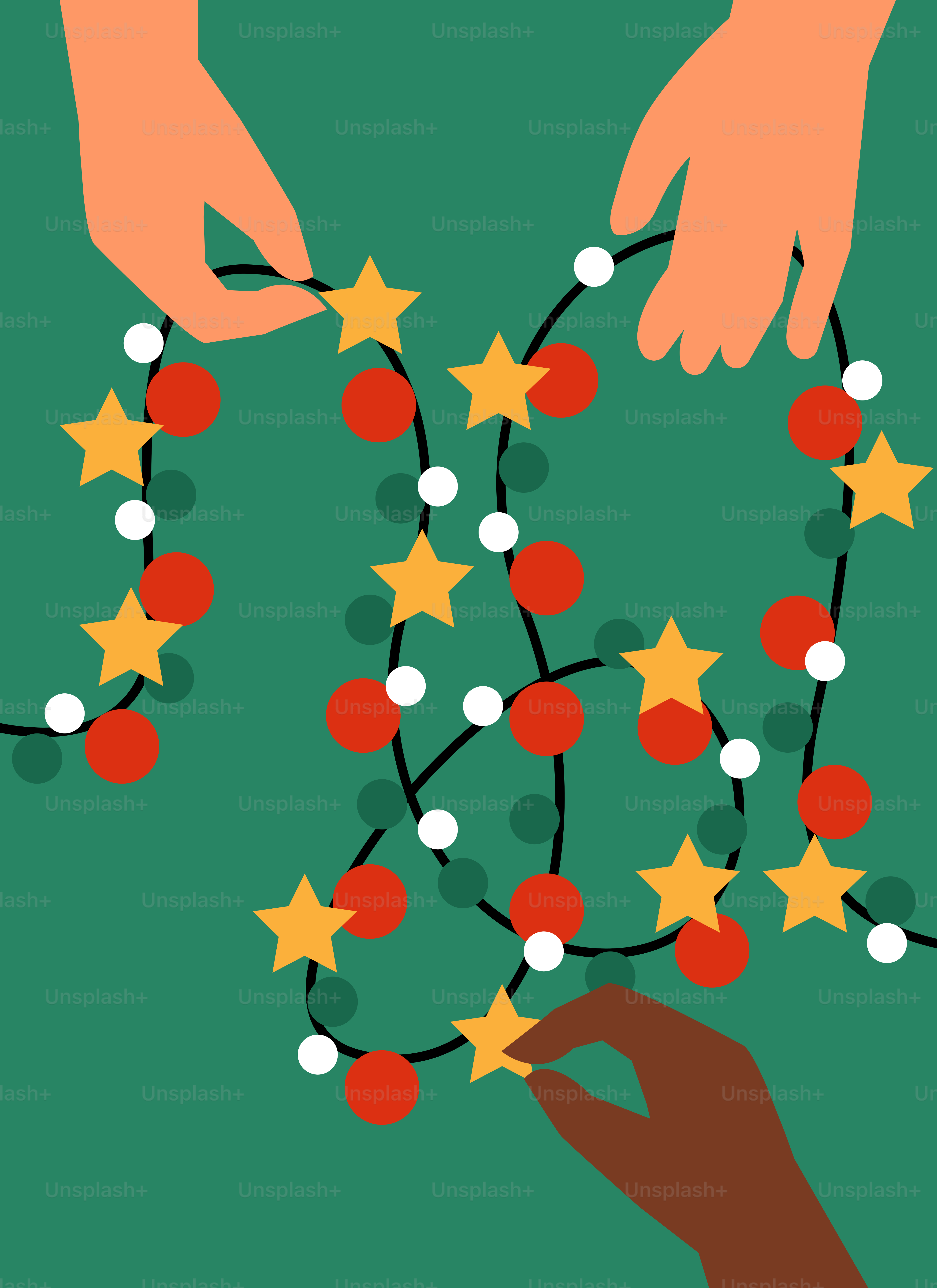 Two hands reaching for a tree with stars on it