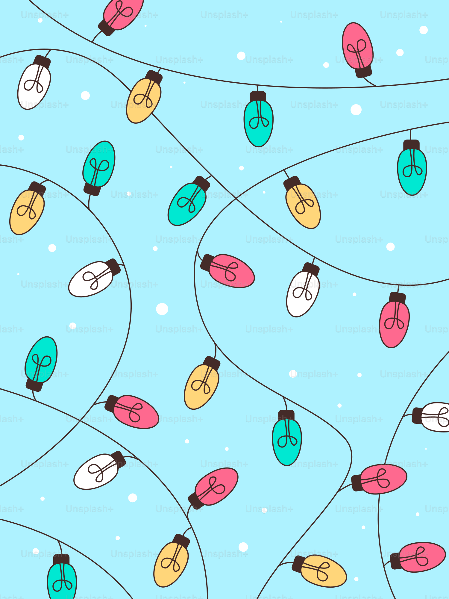 A pattern of christmas lights on a blue background