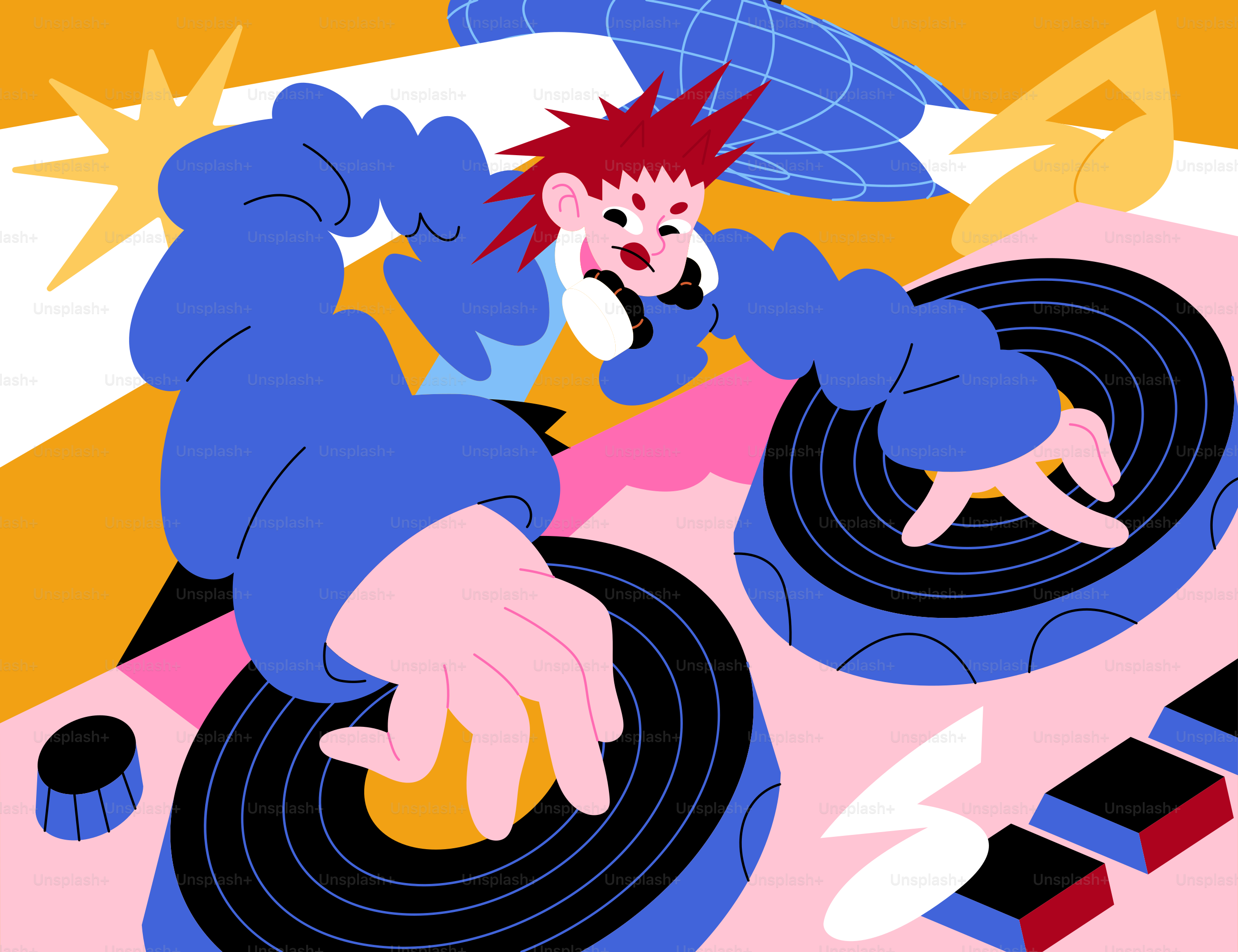 Un dibujo animado de una persona en un tocadiscos