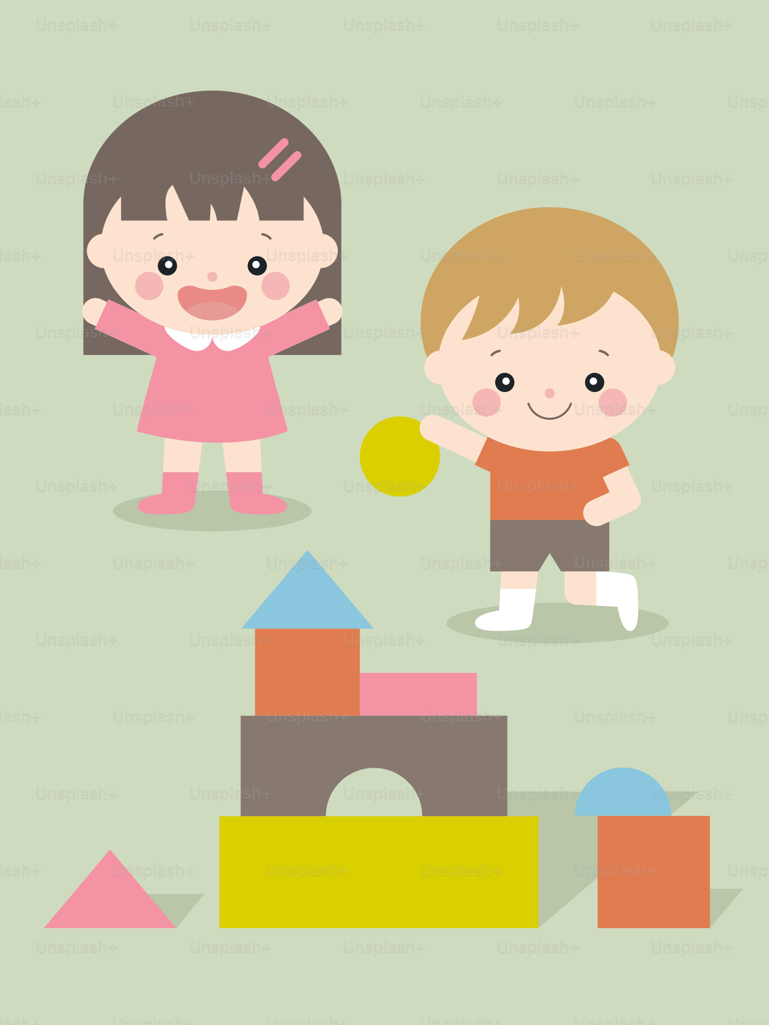 Dos niños jugando con bloques y juguetes