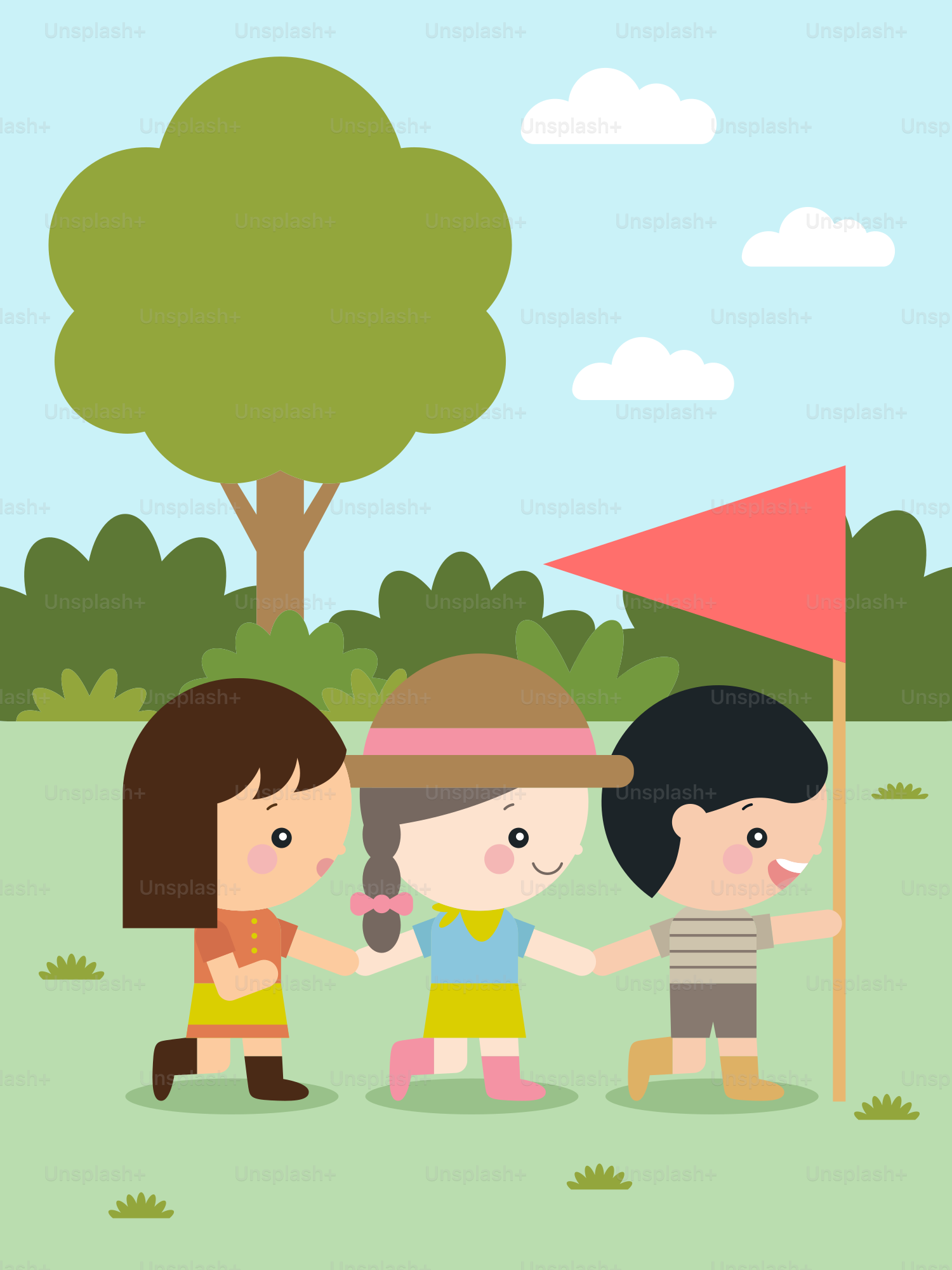 A group of kids standing next to each other on a field