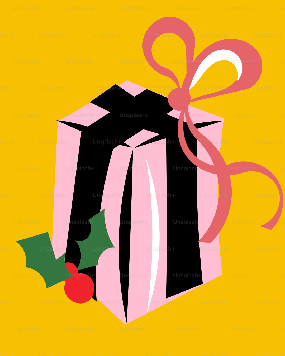 A present box with a ribbon and holly on it