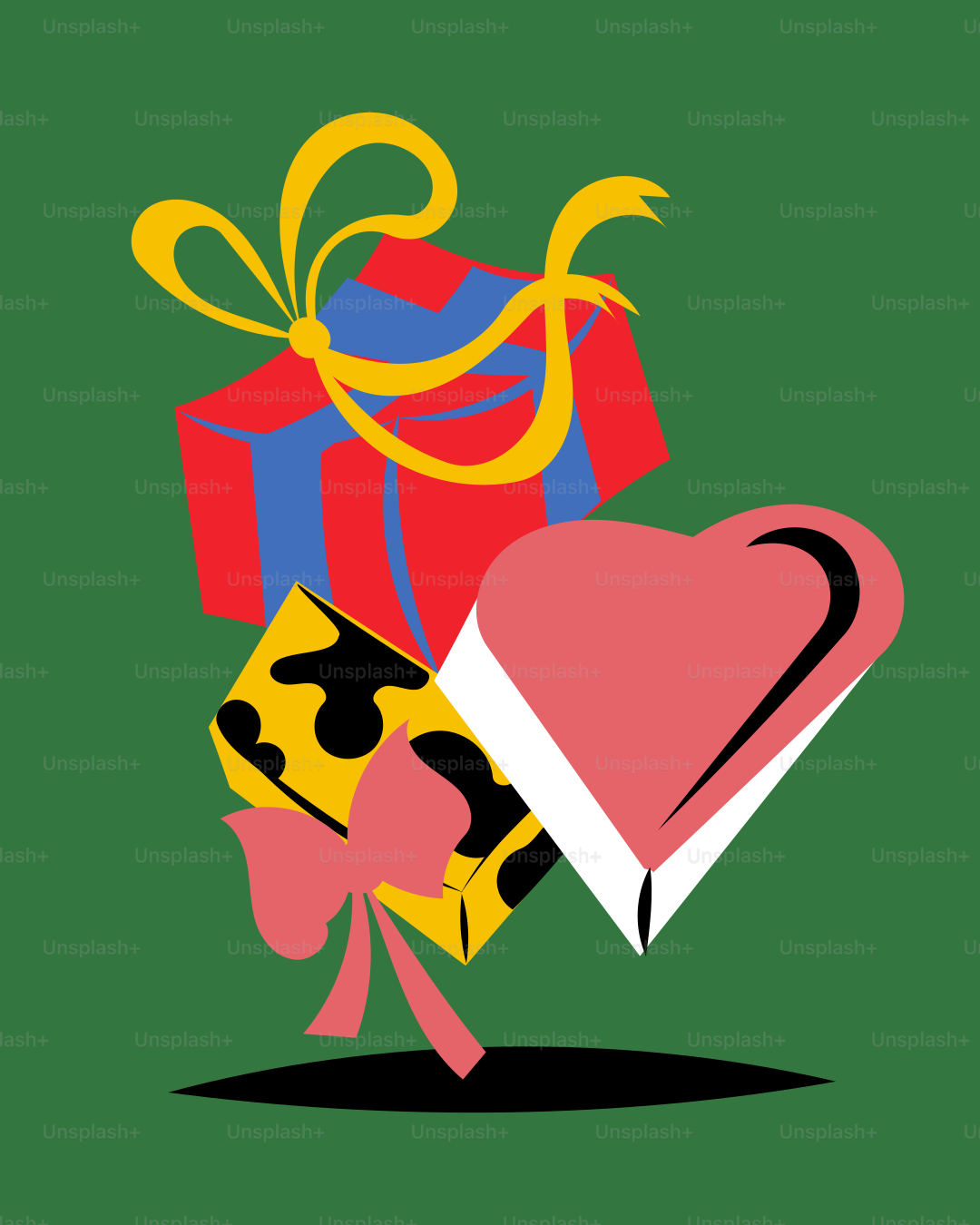 A heart with a bow and a gift box