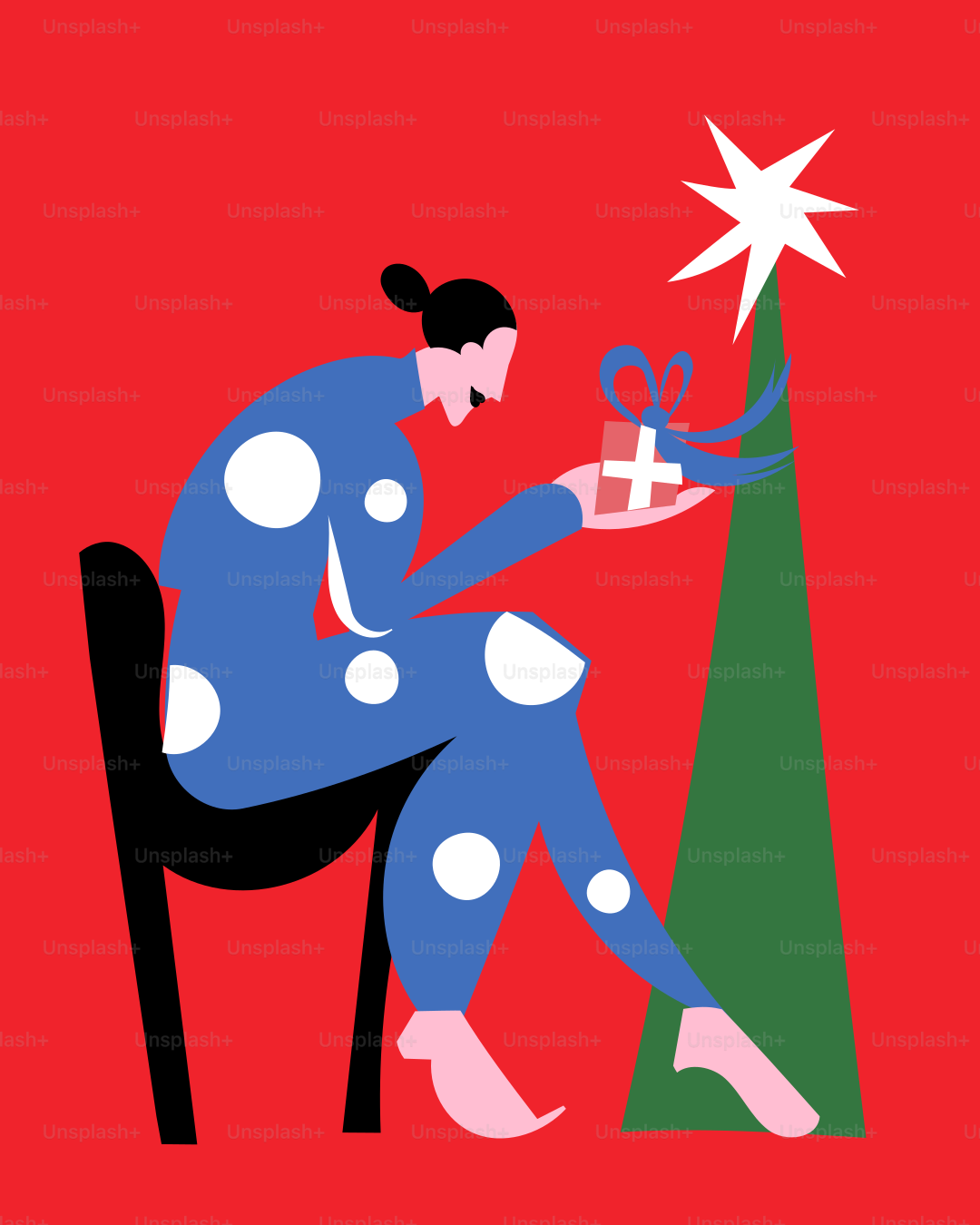 A woman sitting on a chair with a present in her hand