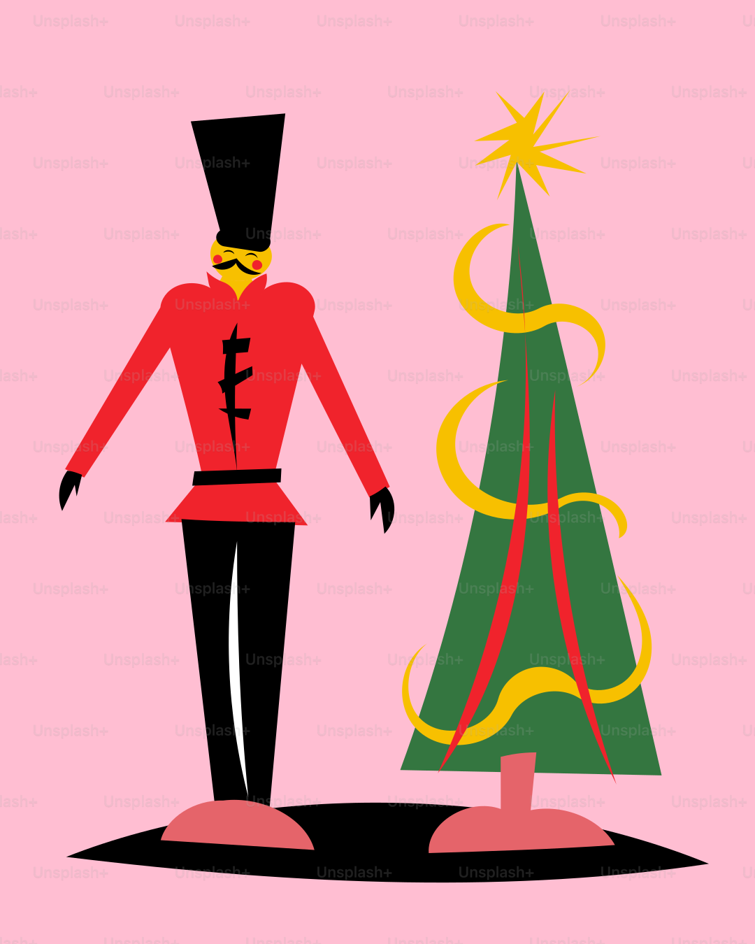 A nutcracker standing next to a christmas tree